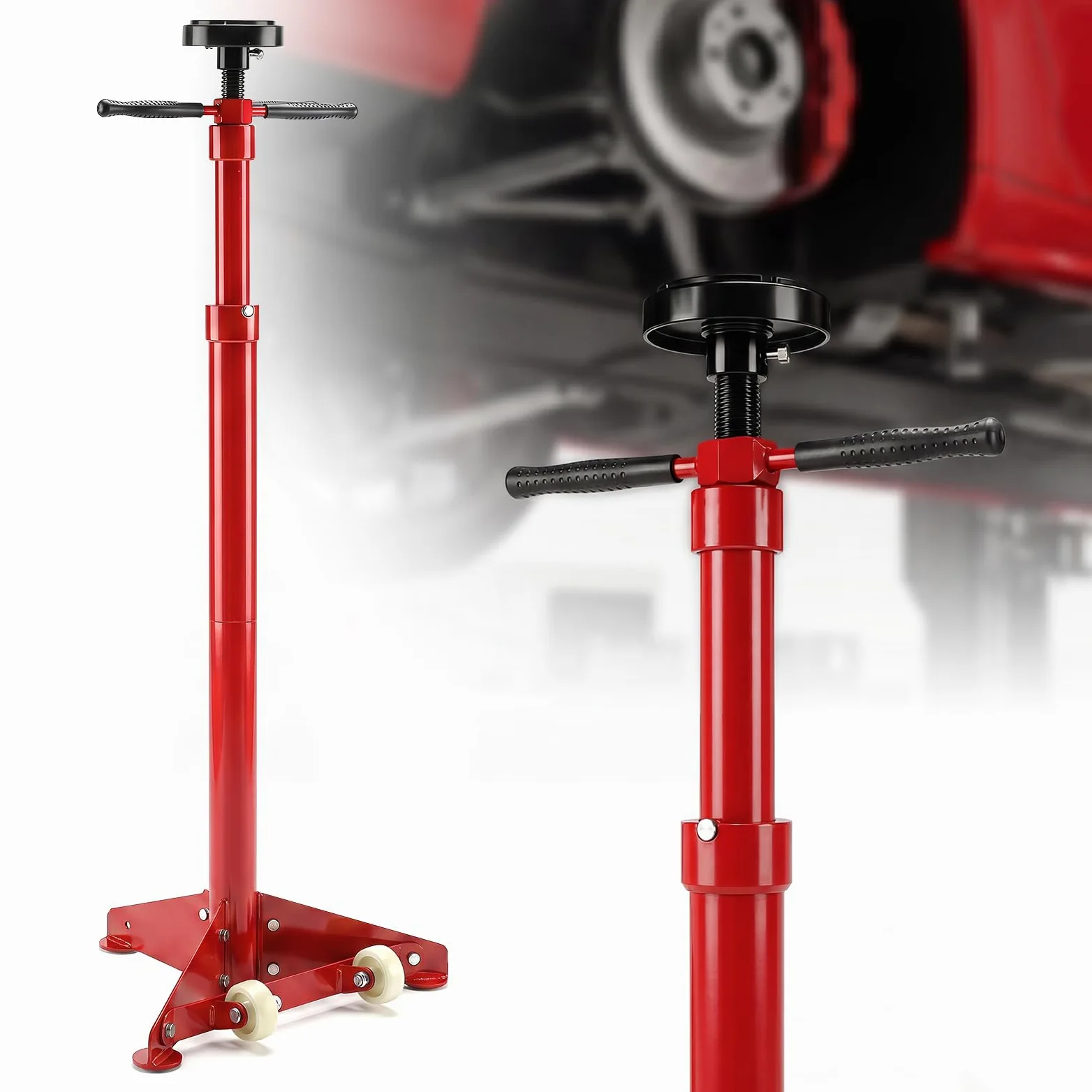 COSTWAY Soporte de Gato, Gato Telescópico con Ruedas, Capacidad de 750 kg | Altura Regulable de 97,5-191,5 cm, Asas Antideslizantes, Plataforma de Goma, para Tareas de Reparación