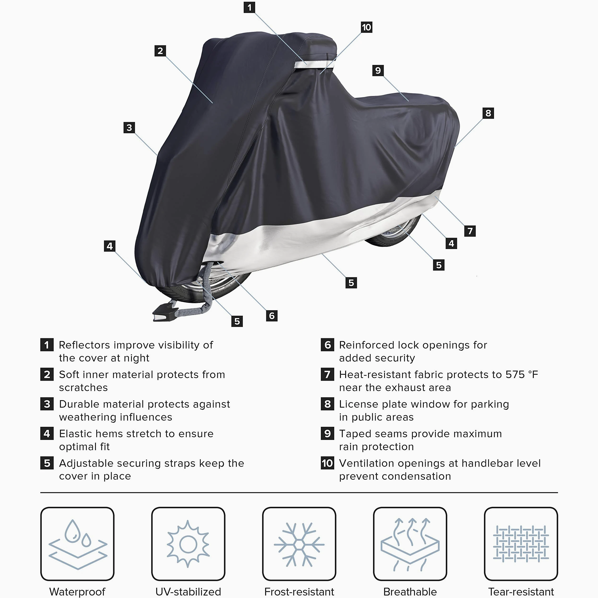 Funda para Moto de Velmia, Cubre Moto Impermeable para Interior y Exterior [Tamaño XL] Manta de Scooter para el Invierno, Protege la Pintura y es Resistente al Calor, la Lluvia, el Polvo
