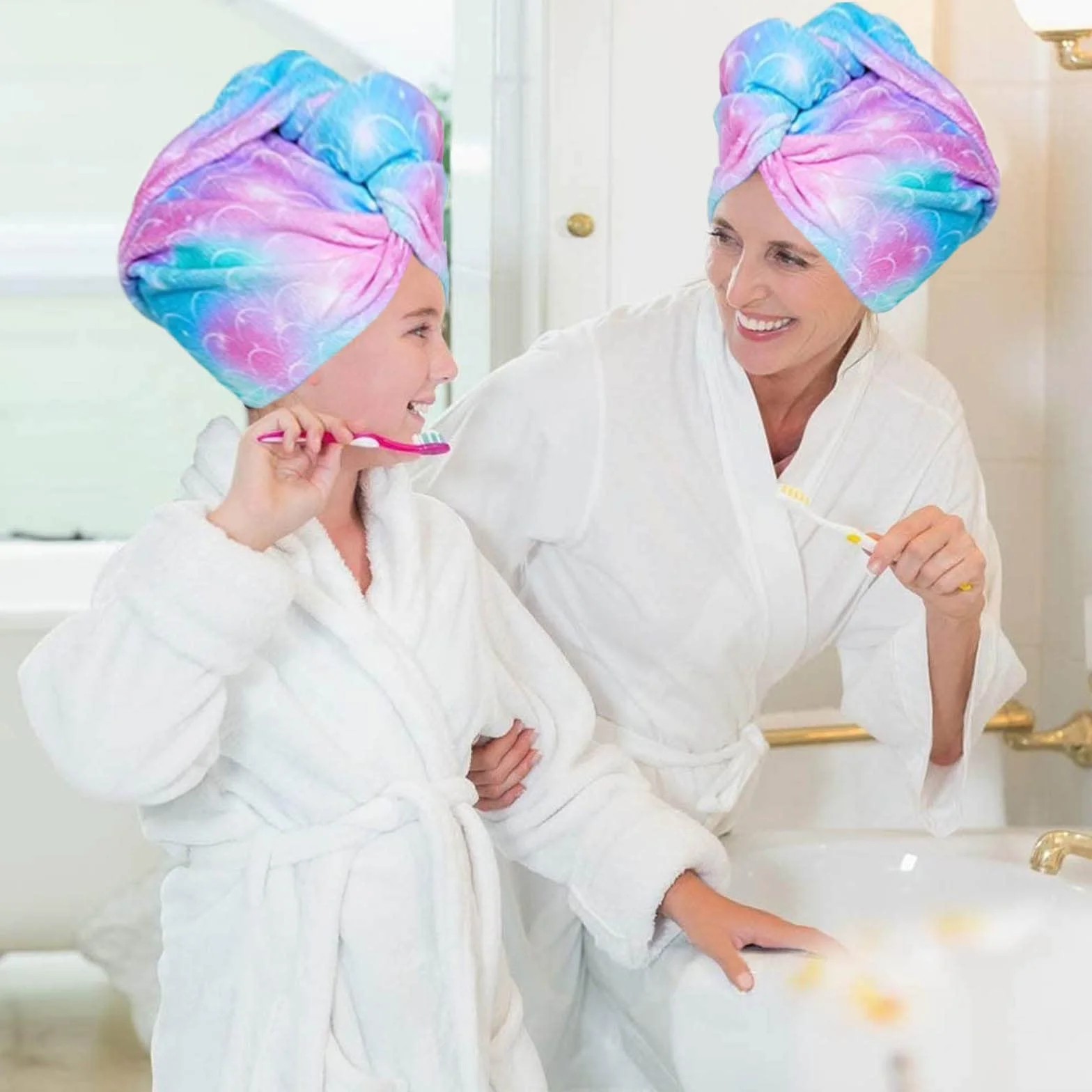 Toallas Envolventes de Microfibra para el Cabello, Paquete de 2, Secado Rápido, Elástica con Botón, Súper Absorbente
