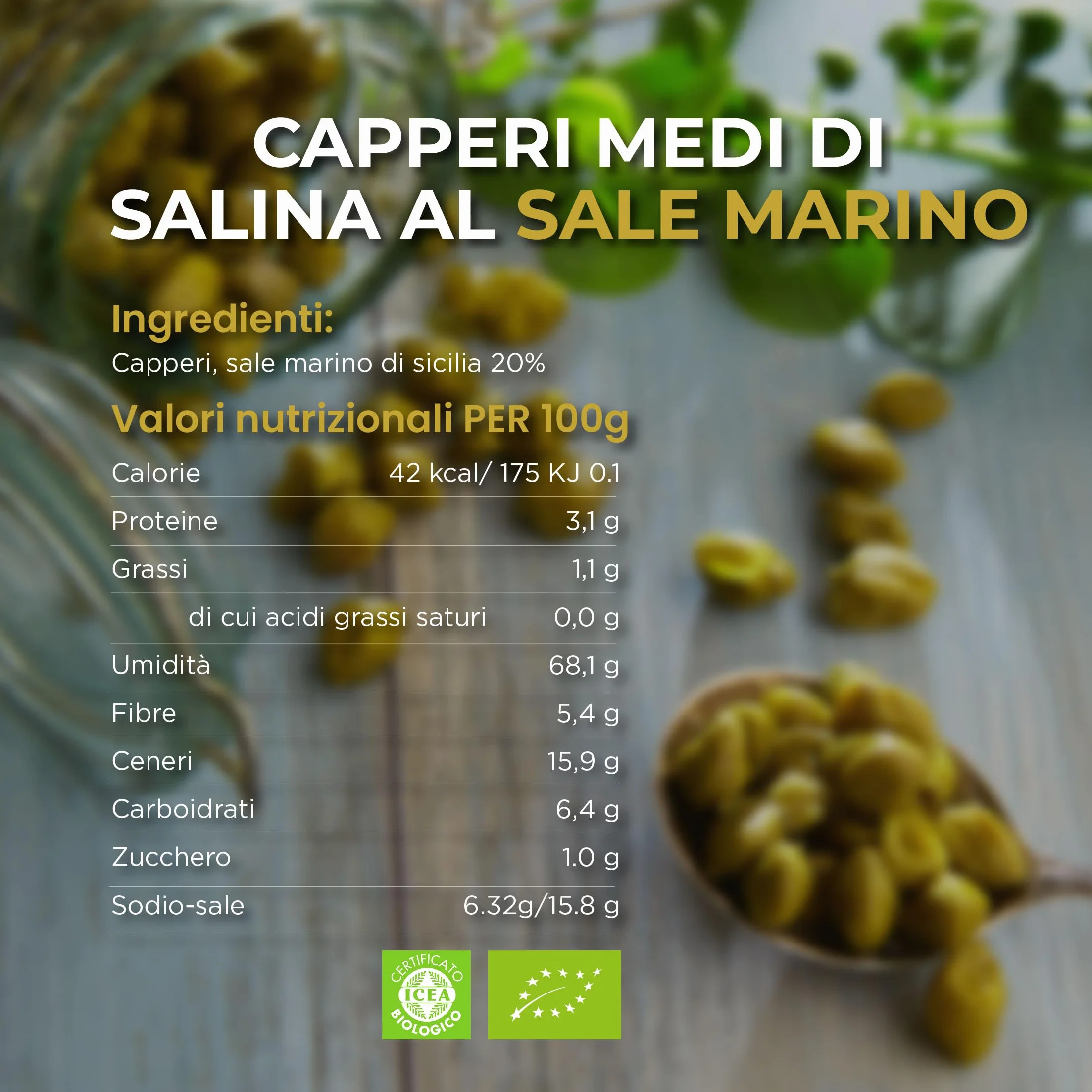 RACILIA Alcaparras Medianas Bajo Sal DOP Islas Eolias - Sin Gluten 250gr