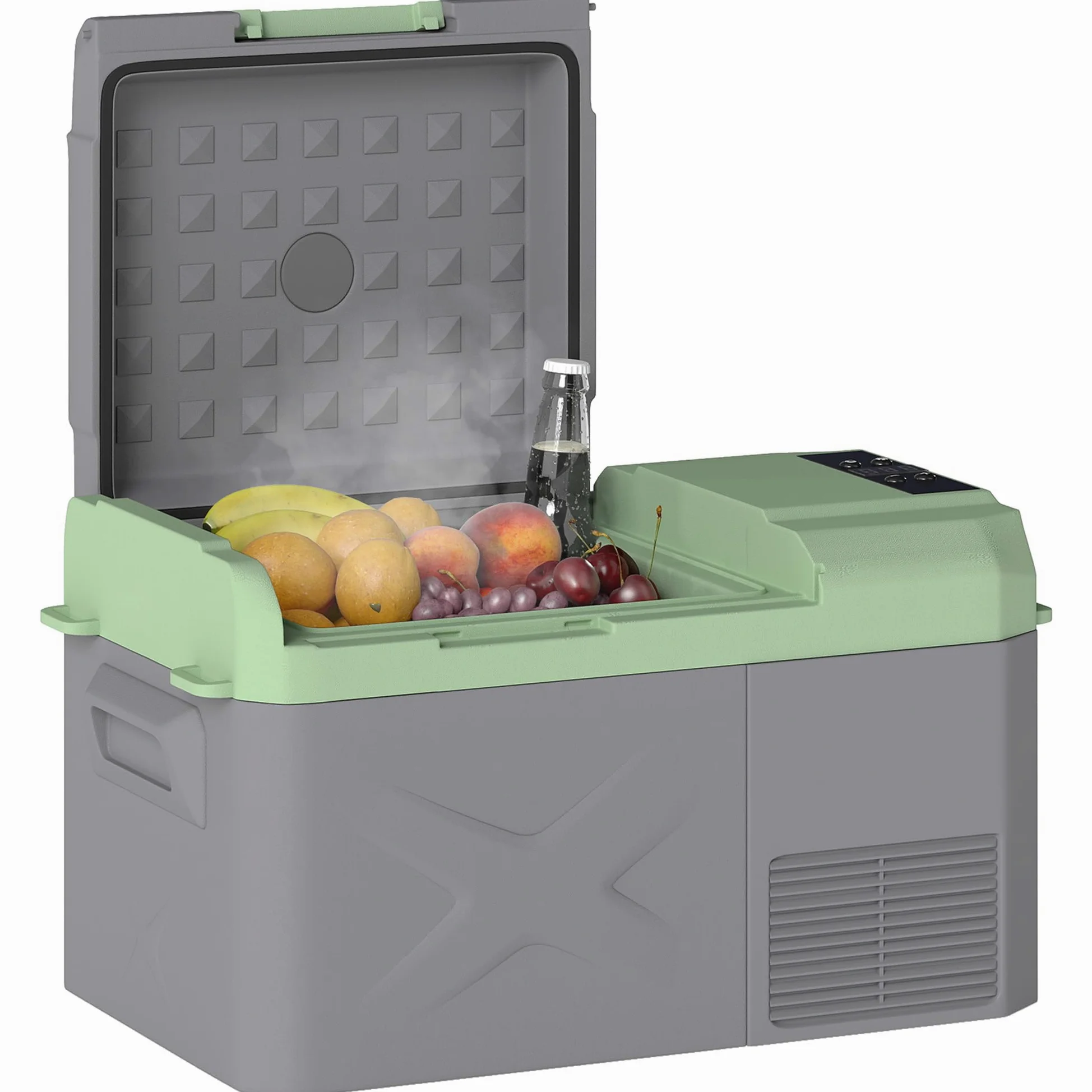 Outsunny Nevera Portátil Eléctrica 17,4L Refrigerador de Coche 12/24/220V con Compresor Luz LED Pantalla Digital Modos ECO y MAX de -20℃ a +20 ℃ Puerto USB para Hogar Camping Viajes Automóvil