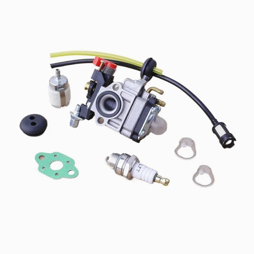 Carburador compatible con recortadora TH23, TH26, TH34 de 23 CC, 25 CC, 26 CC, 33 CC y 35 CC. Accesorios, bujía, filtro de línea de combustible y ojal.