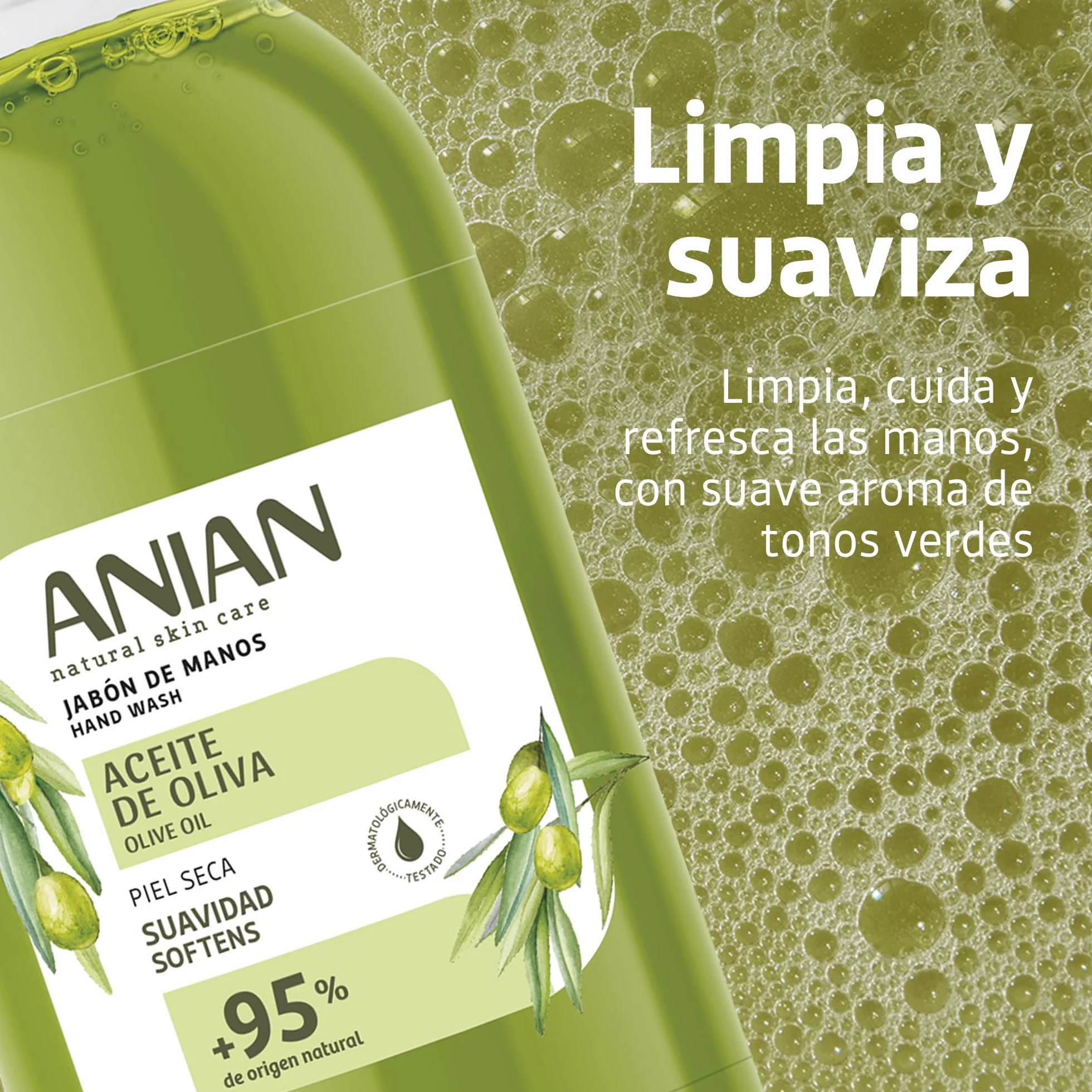 Jabón de Manos Aceite de Oliva 500 ml para Piel Seca con Glicerina y Aceite de Oliva 95% Natural