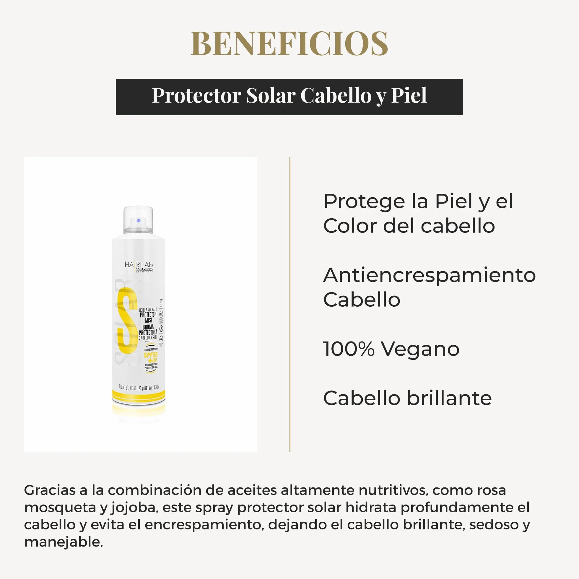 SALERM Hair Lab Solar Bruma Protectora SPF35+ UV 200 ml Antiencrespamiento Vegano