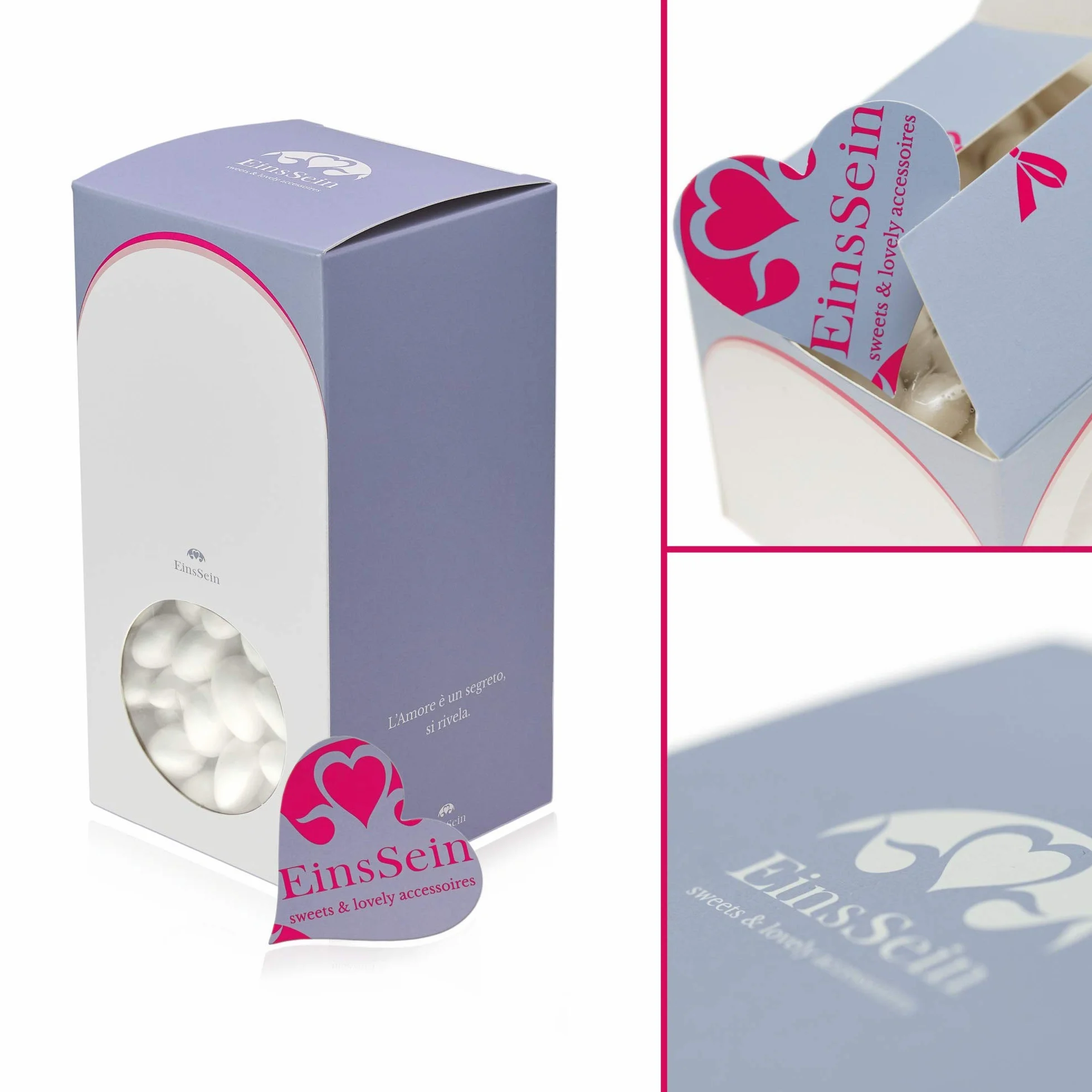 EinsSein 1kg Corazones de Chocolate grageas boda bautizo medio blanco-azul claro brillo