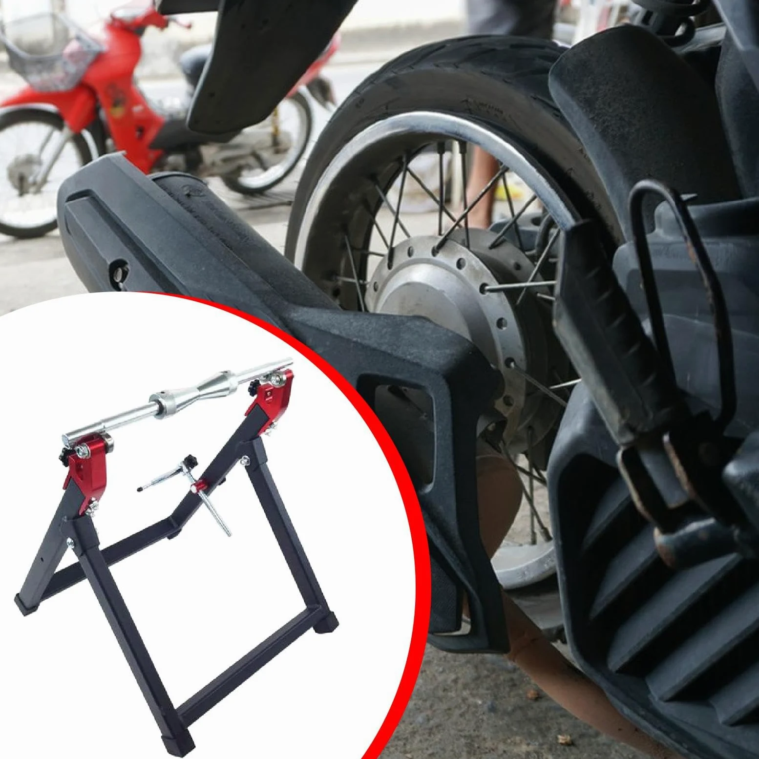 Equilibradora de Ruedas de Motocicleta Portátil con Fácil Instalación, Rojo