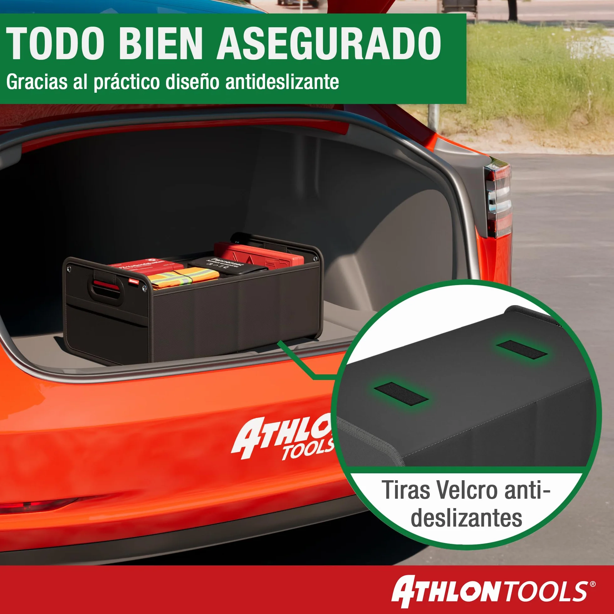 ATHLON TOOLS Bolsa organizadora para el maletero, caja plegable para el coche, reforzada y robusta, antideslizante