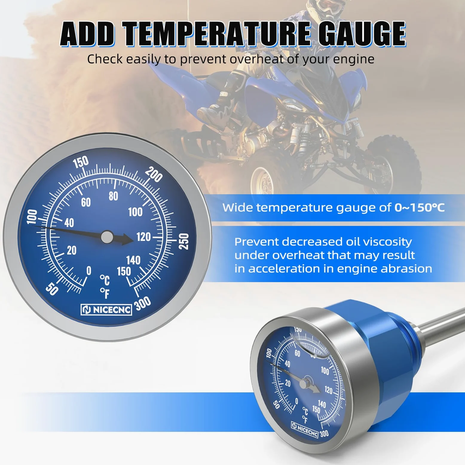 NICECNC Varilla de Aceite con Indicador de Temperatura Compatible with Yamaha Raptor 700 2006 2007 2008 2009 2010 2011 2012 2013 2014-2024, 700R 2006-2020 2021 2022 2023 2024, 700R SE 2010-2024 Azul