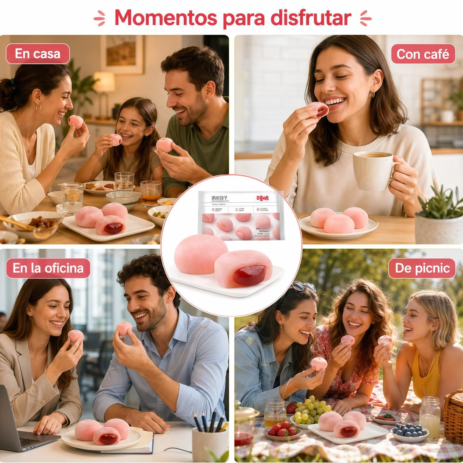 Mochi Asiático De Arroz Glutinoso Dulce Japonés Suave Y Masticable Postre Tradicional Oriental 120 G 6 Unidades Sabor Fresa