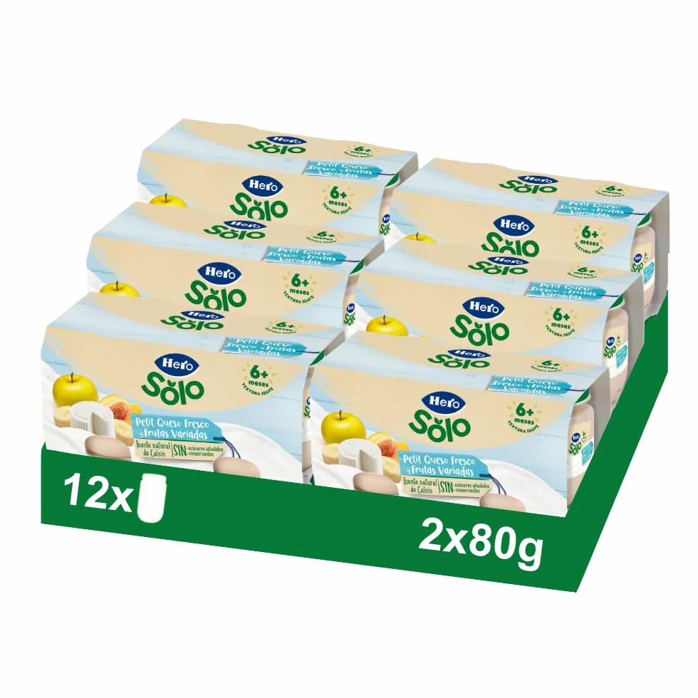 Hero Baby Tarrito Infantil Queso Fruta Variada Fuente de calcio vitamina C Sin Aceite de Palma 100% naturales 80g Paquete 24