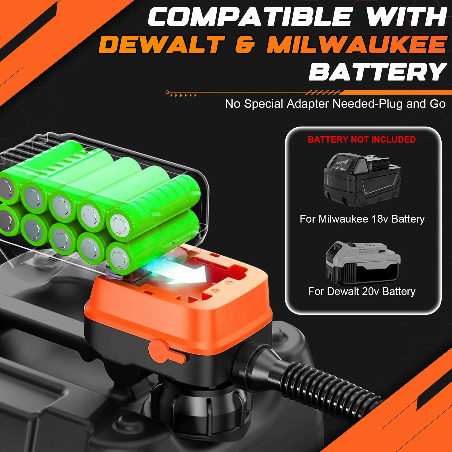 WingFly Bomba de Trasiego de Combustible para Dewalt 20V Milwaukee 18V | Sensor de Parada Automática, Bomba de Líquido Portátil, Bomba de Trasiego Eléctrica (12L/Min)