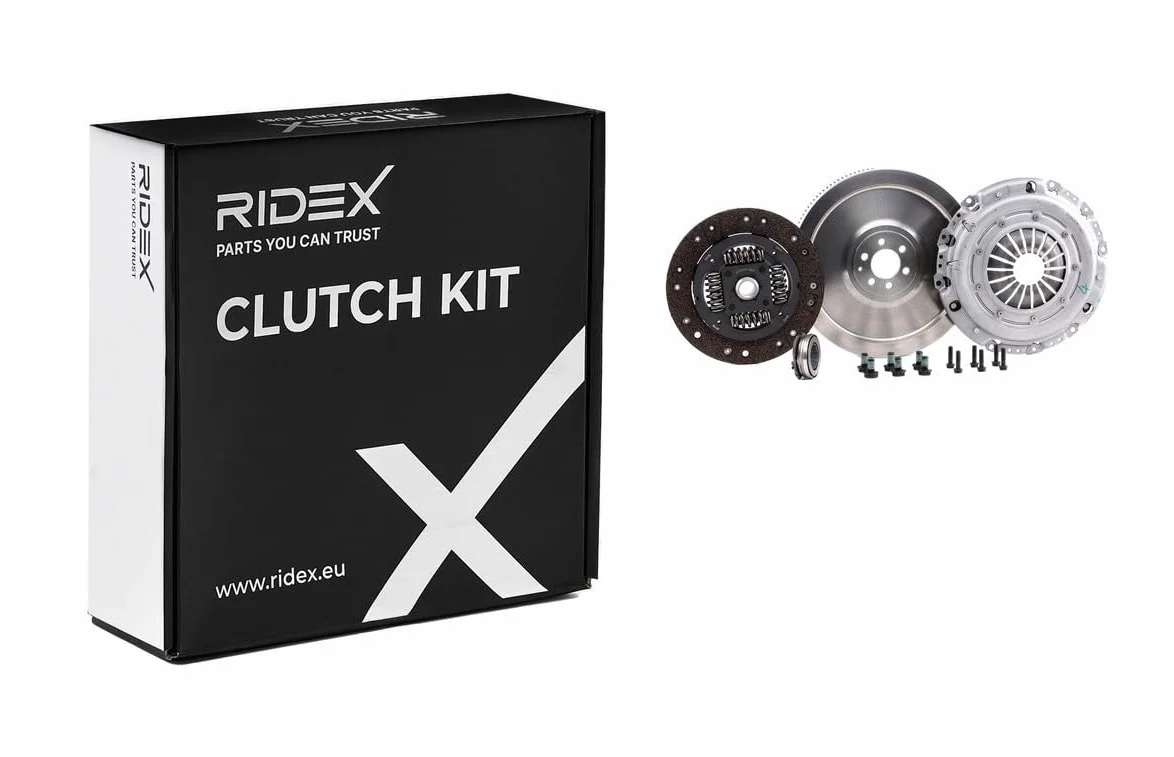 RIDEX 479C0081 Kit de embrague con placa de apriete de embrague con cojinete de desembrague con volante motor con plato de embrague con juego de tornillos Compatible con VW Golf 6 5K1