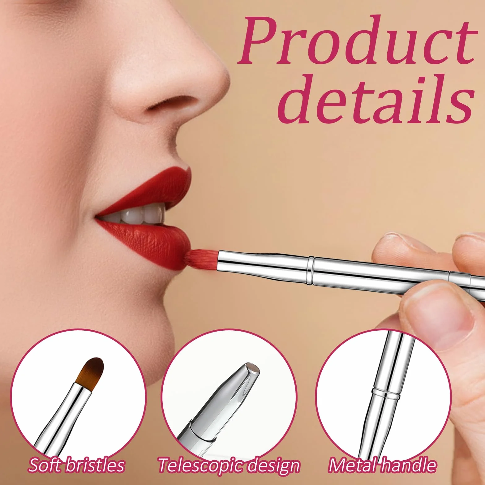 Pinceles de labios retráctiles doble extremo, aplicador de brillo, mini pincel de maquillaje de viaje