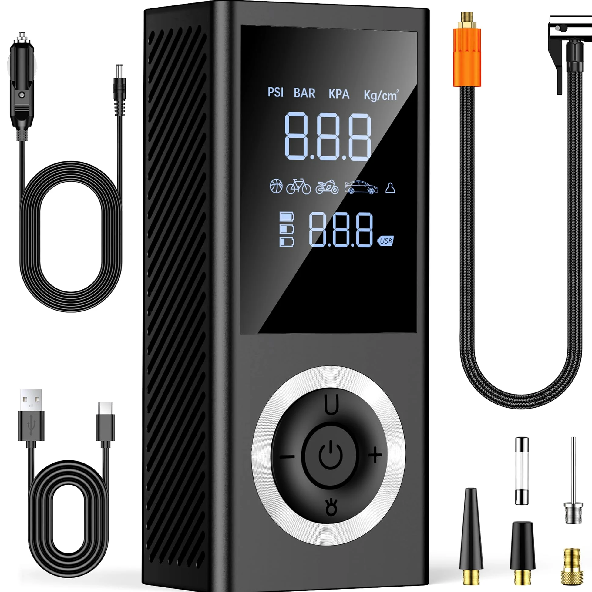 Inflador de Neumáticos 150 PSI – Compresor de Aire Portátil e Inalámbrico con Pantalla Digital, Luz LED, Apagado Automático y Batería Recargable 10000 mAh para Coche, Moto y Bicicleta