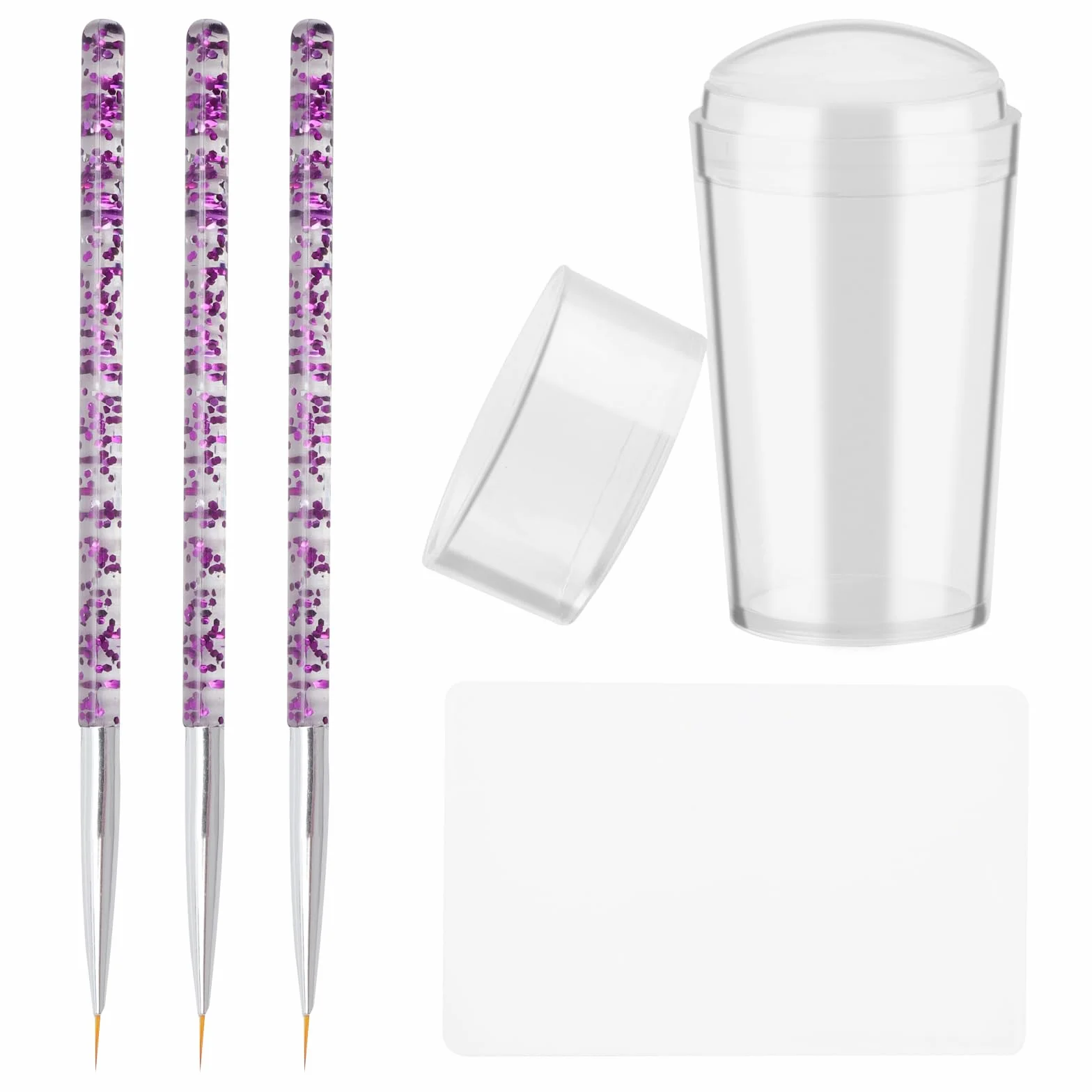 Juego de 5 pinceles de uñas de silicona con raspador, sellos y herramienta de arte para diseño DIY
