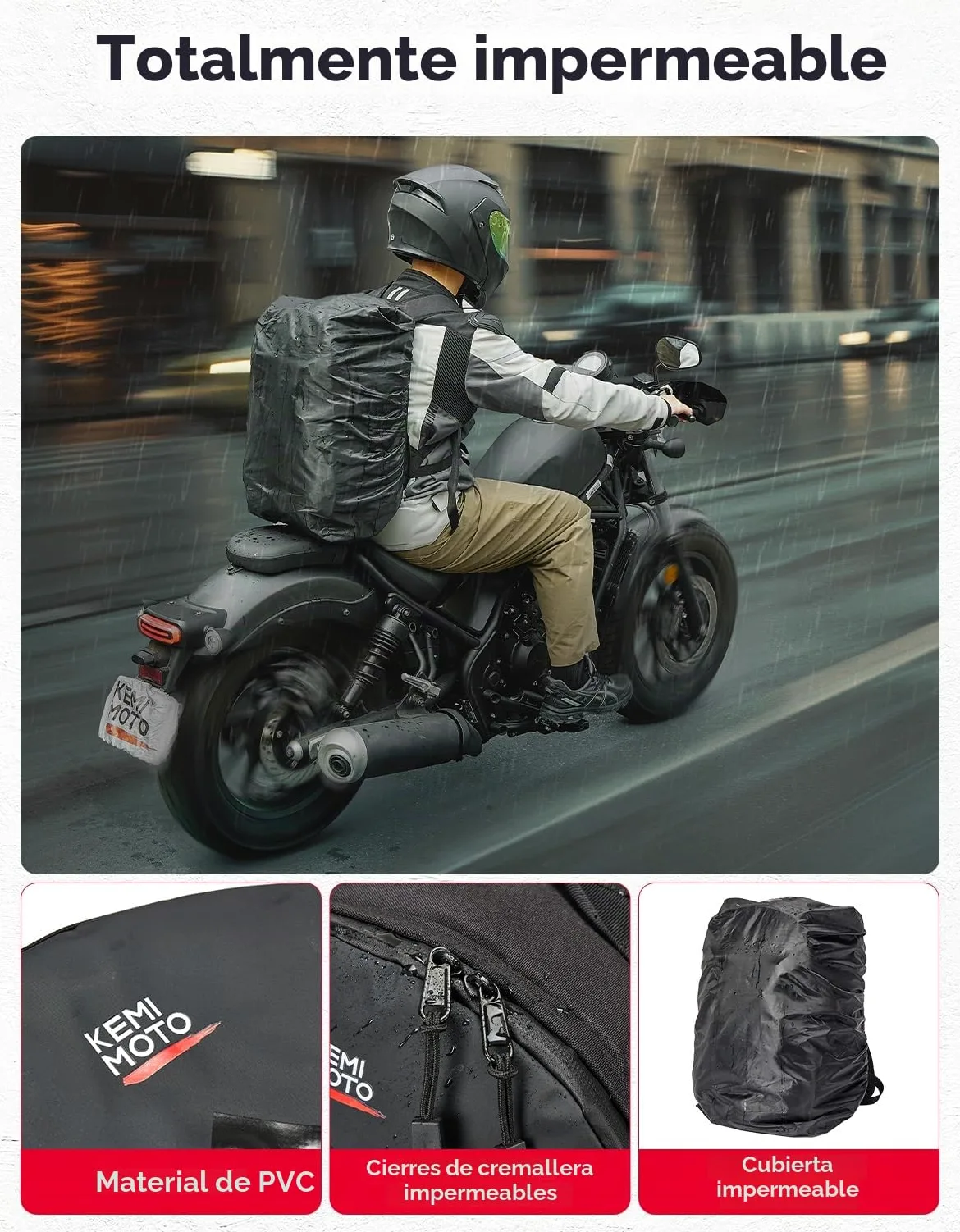 KEMIMOTO Mochila Casco de Moto, Bolsa de 35L con Red Oculta, Soporte Grande para Cascos