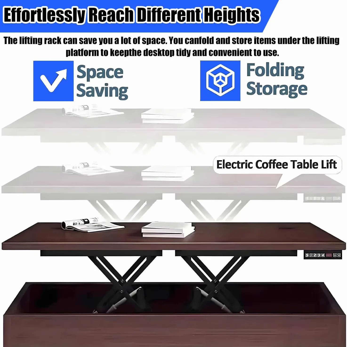 Mesa elevadora eléctrica de tijera – Altura ajustable 180-680 mm, plataforma de elevación hidráulica con mando a distancia para manejo y transporte de materiales, resistente, diseño portátil