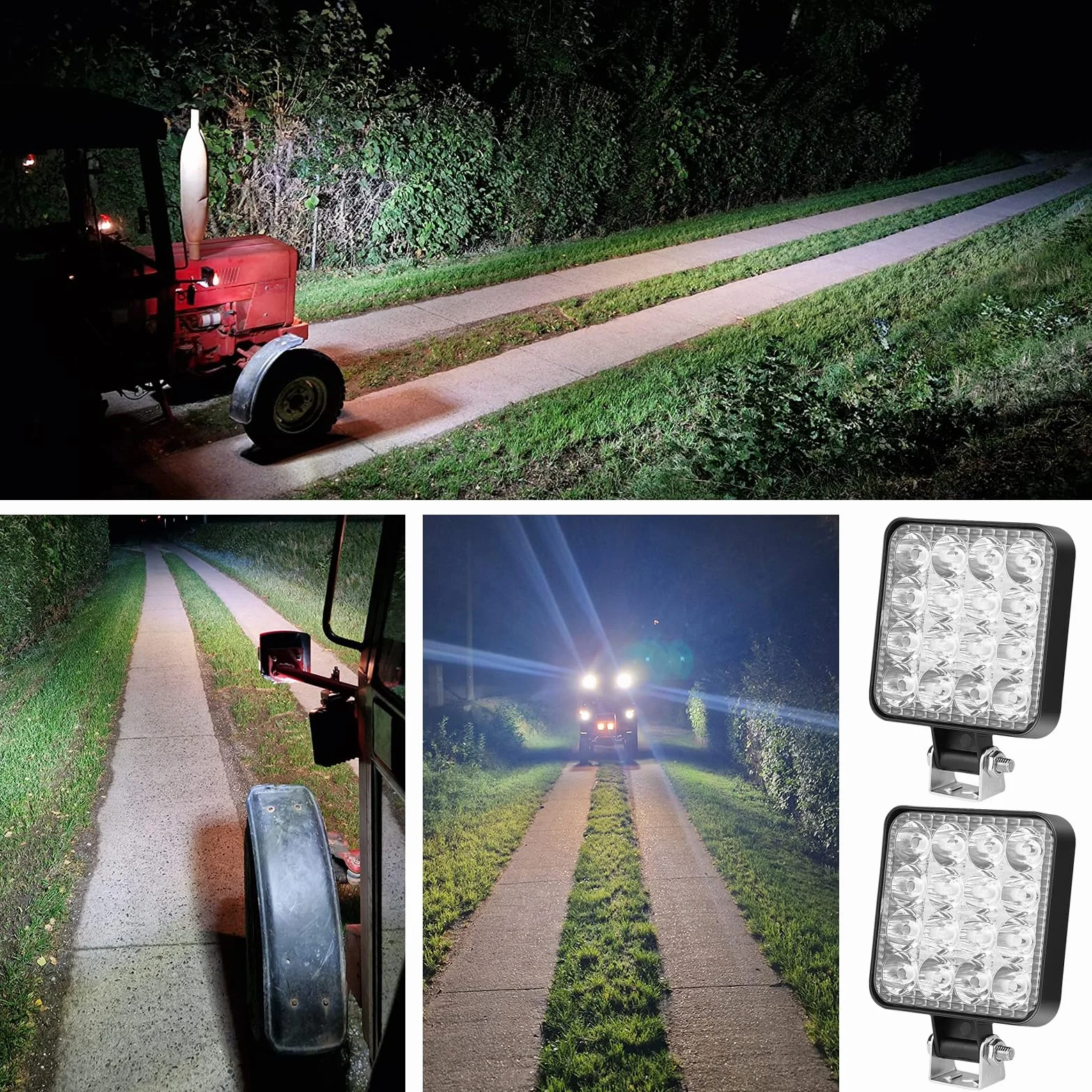 Sporgo 6 unidades de faros LED de trabajo: cuadrado 12 V 48 W LED Faro, Offroad Faros de marcha atrás faros de marcha atrás IP67 resistente al agua para excavadoras, tractores, remolcadores, ATV,