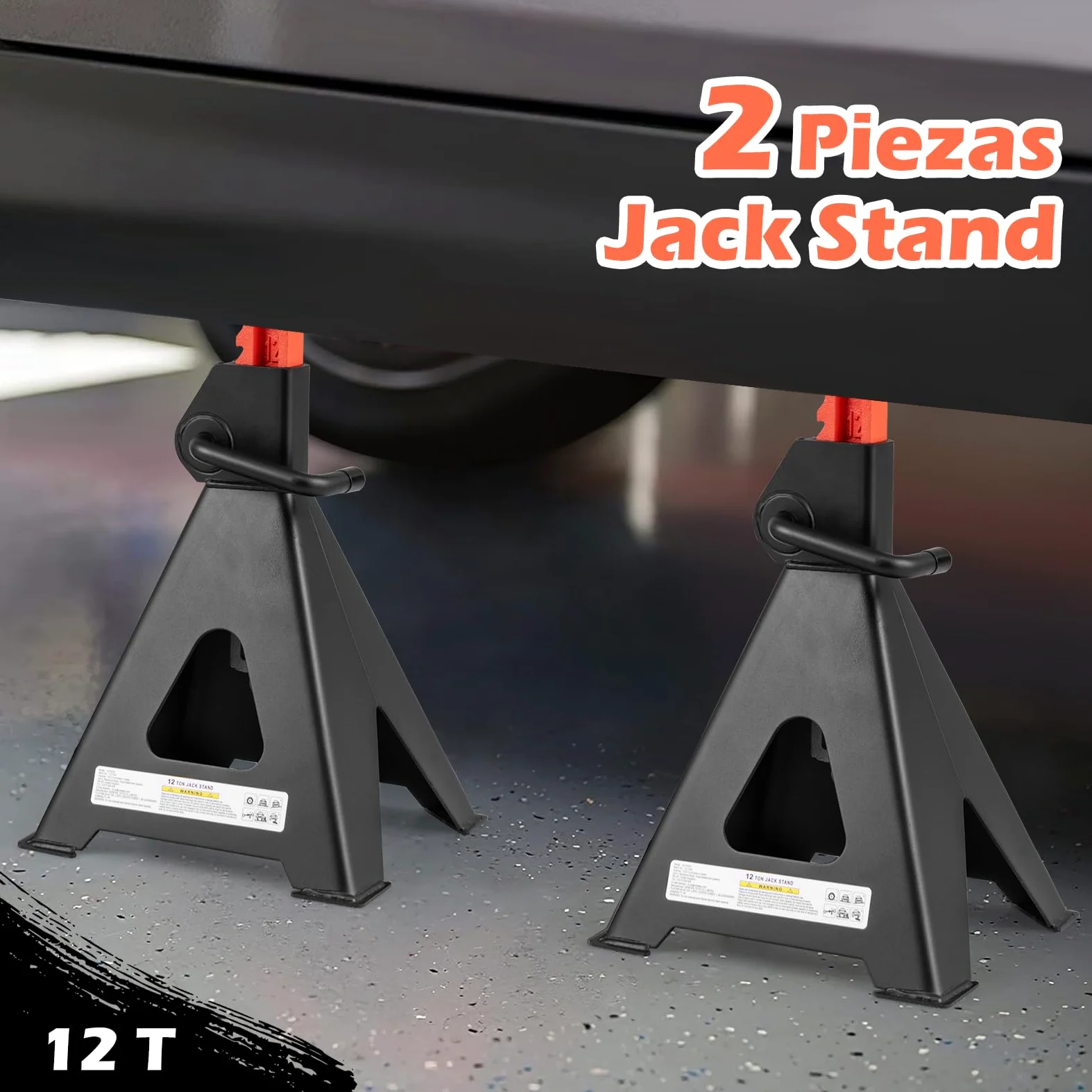 GOPLUS Juego de 2 Caballetes de Apoyo 12T con Altura Ajustable | Soportes para Automóviles con Proceso de Soldadura Fluida, 4 Patas Triangulares Amplias, Soportes para Eje, para SUV