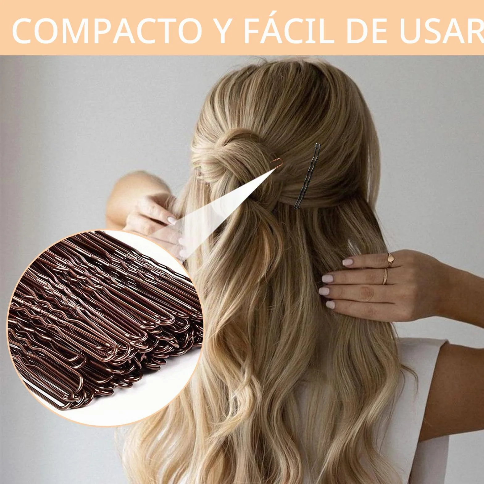 300 Horquillas Pelo Mujer, Pinzas Chignon Invisibles, Pasadores Metálicos, Caja Organizadora (Marrón)