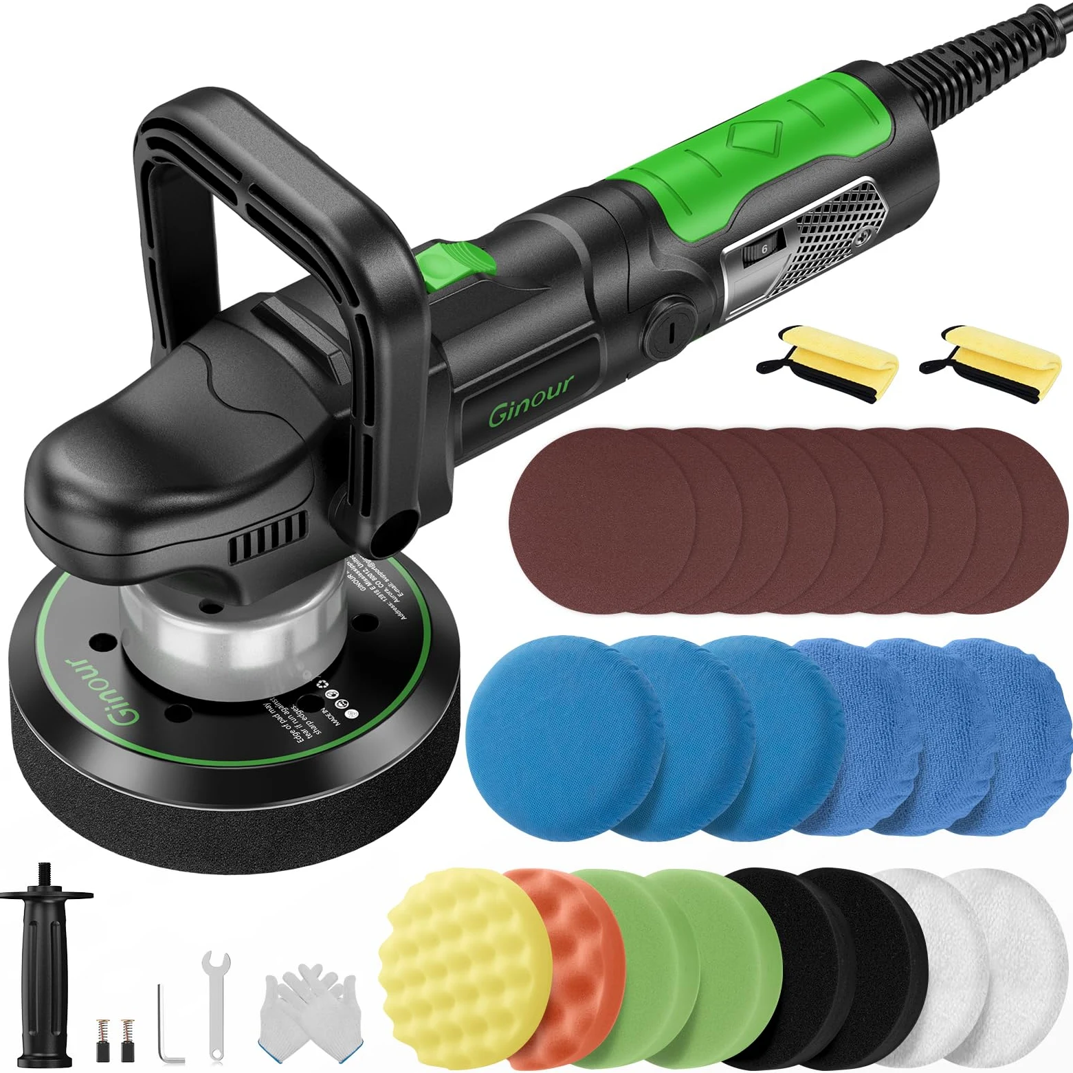 Pulidora Orbital 1050W 6400 RPM 6 Velocidades Variables Mango D Desmontable para Coche