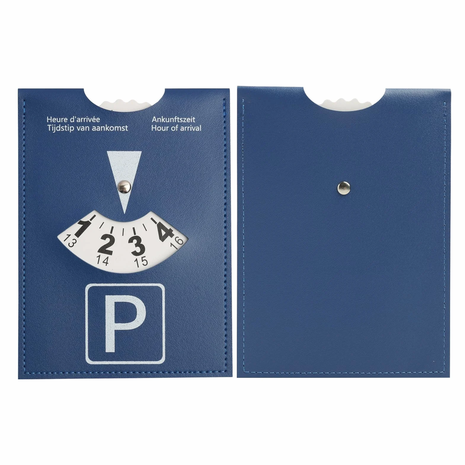 Disco Horario de Lujo Grande para Estacionamiento, Modelo Europeo Multilingüe, en Cuero Sintético Suave al Tacto, 11x15cm, para Coche, Moto y Autocaravana，Azul