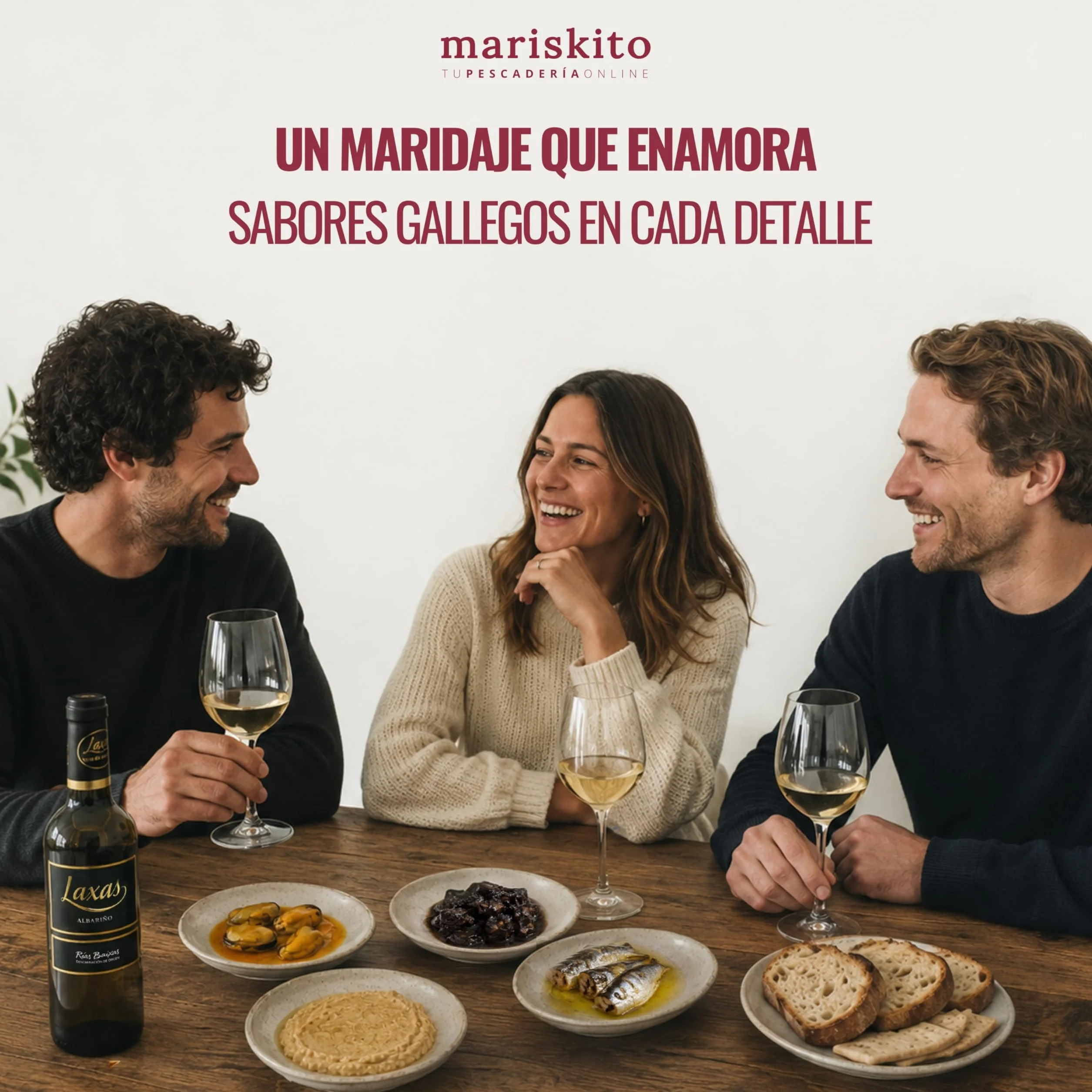 Caja Regalo Gourmet con Albariño Laxas y Conservas Gallegas – Mejillones, Sardinas, Pulpo en Tinta, Paté de Atún – Pack Aperitivo Navidad