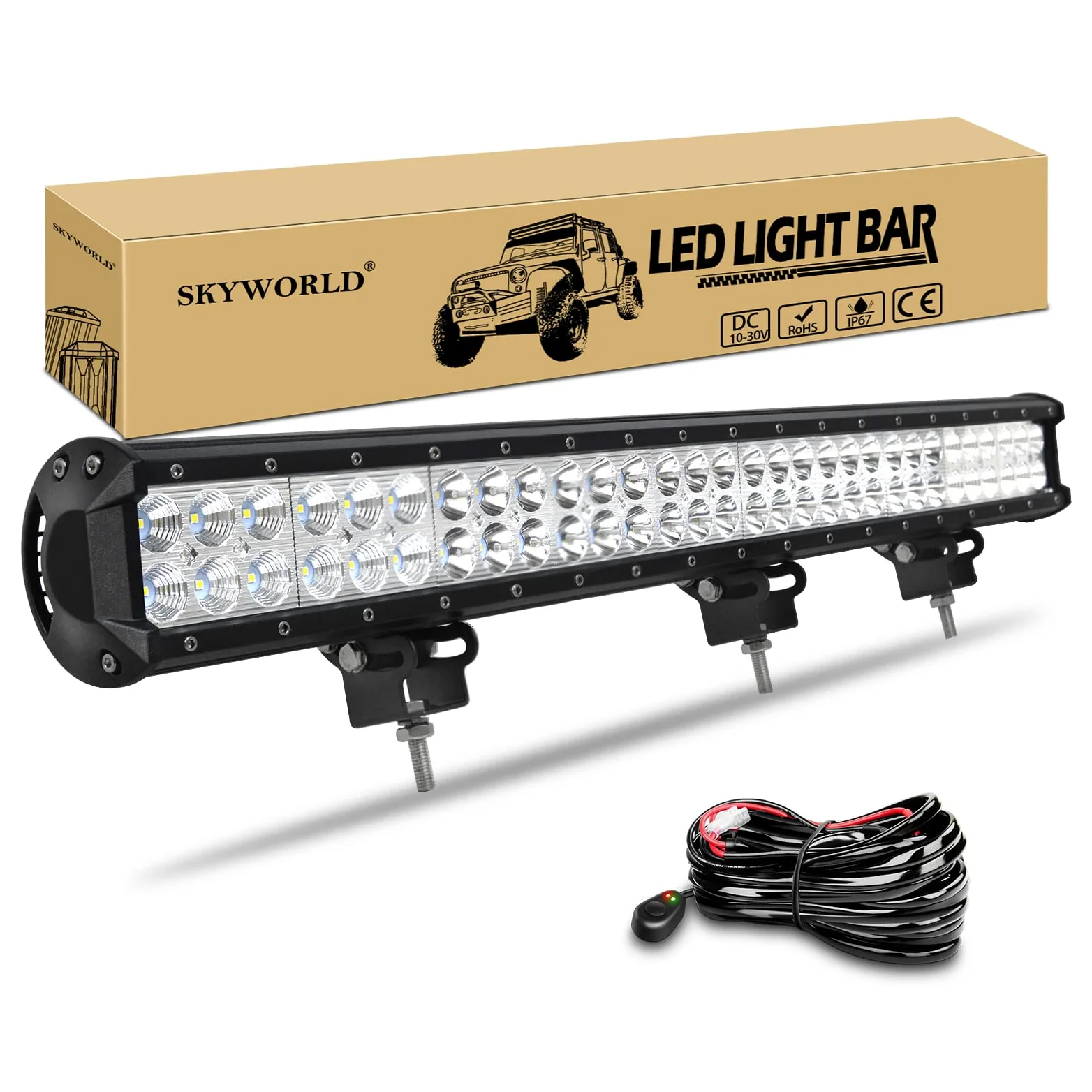 Barra Led 4x4, SKYWORLD 71 cm 180W Barra de luz LED de Trabajo con 12V Arnés de Cableado Faro Led Focos Led Barras Led Trabajo para Coche Tractor SUV ATV UTV Camion Barco Todoterreno
