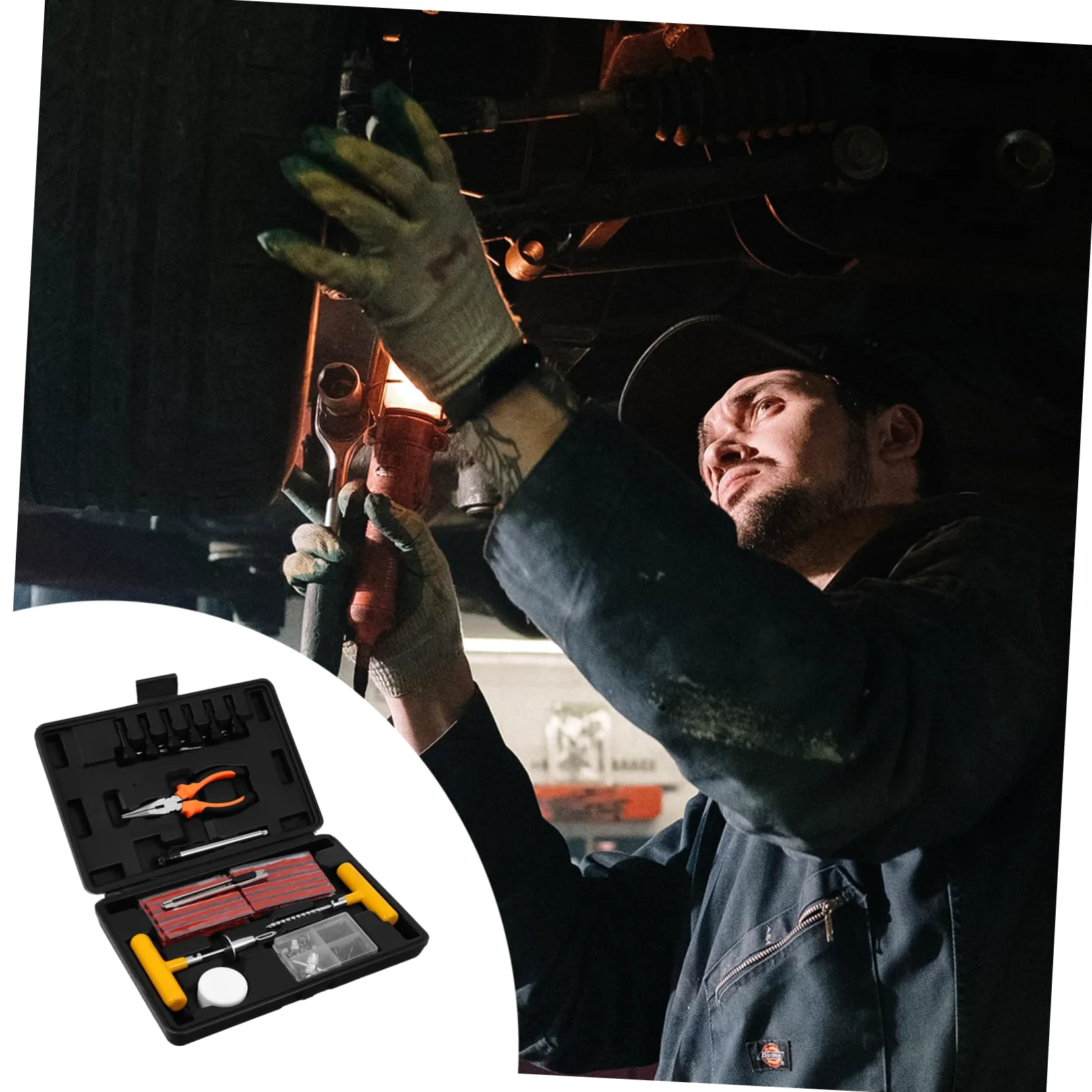 MAGICLULU Kit de Reparación de Neumáticos para Coche y Motocicleta, 100 Piezas, Acero y Goma, Portátil para Reparación Rápida Lugar | Herramientas de Acero, Goma, Aleación de Aluminio y Plástico, Uso en Coche, Reparación Rápida