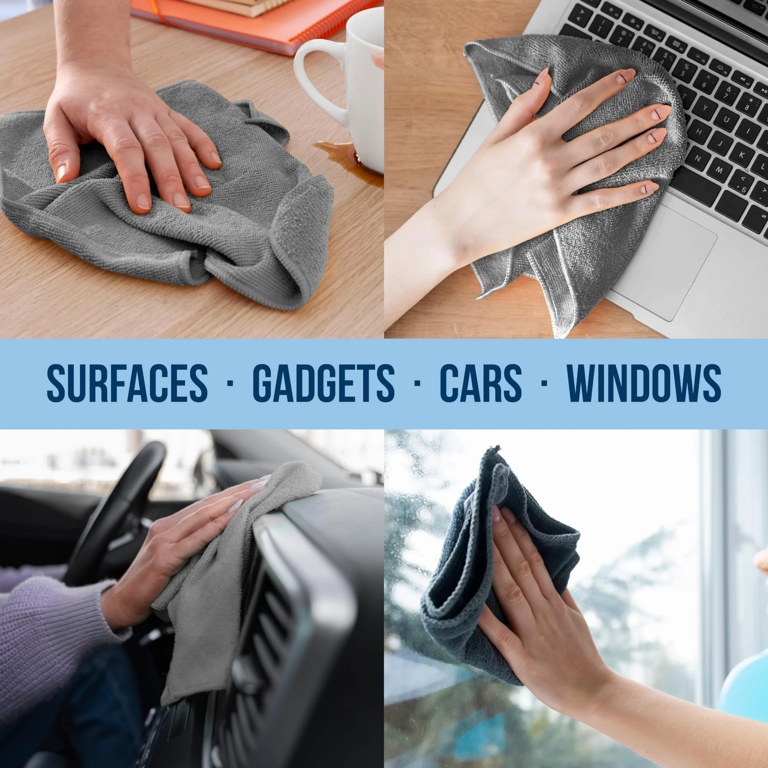 GREEN LIFESTYLE Paño de gamuza de microfibra, paquete de 150 toallas de limpieza sin bordes, toalla de microfibra para coche, toallas de lavado de coche (11.5 x 11.5 pulgadas, gris)