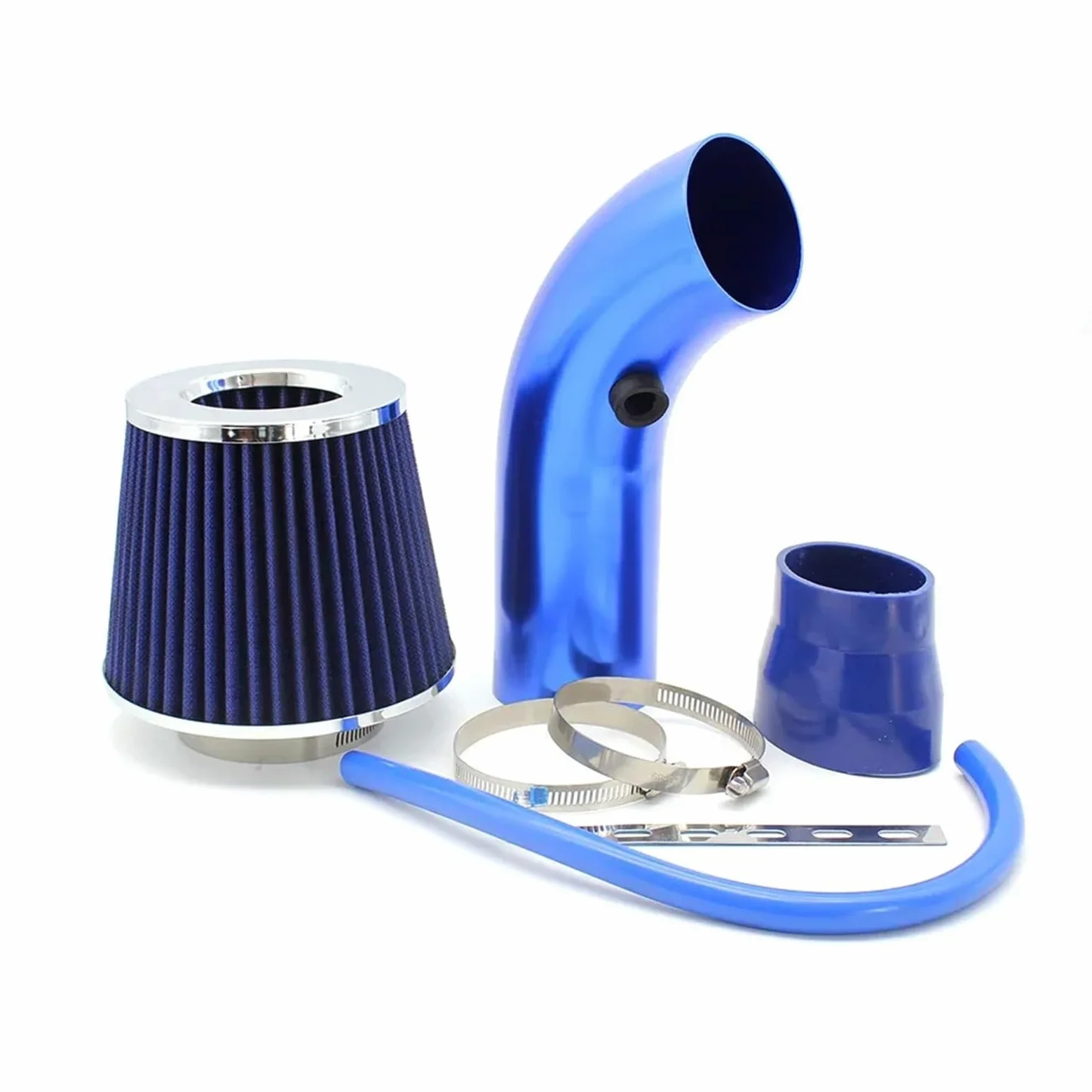 Engine Intake Pipe Adaptador de filtro aire para coche 3 pulgadas y 76 mm, tubo admisión aluminio con sistema, kit tubería turboalimentada(A set of Blue)