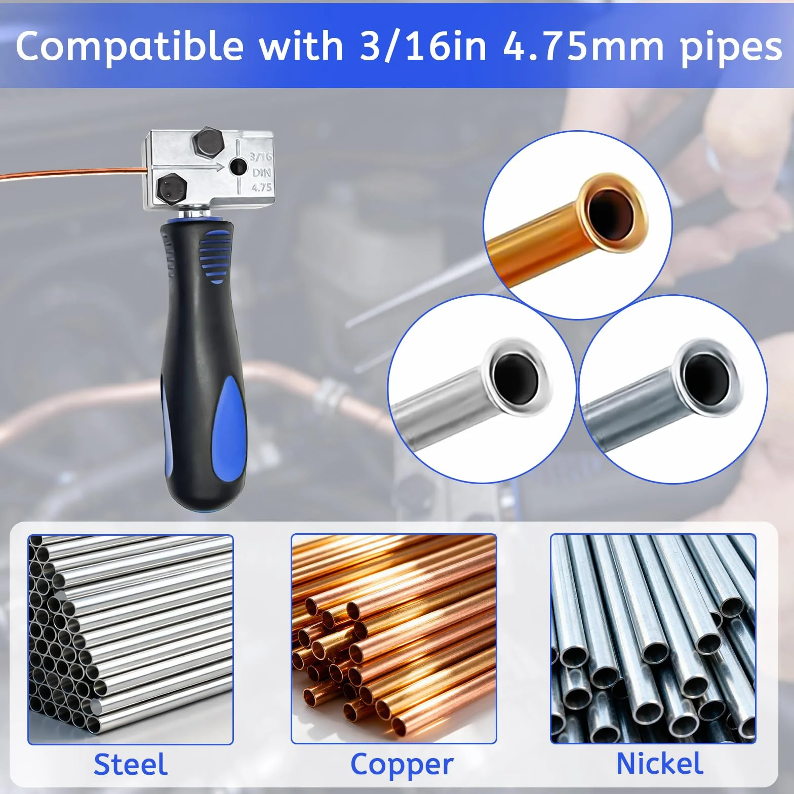 Herramienta para Abocardar Latiguillos de Freno para Abocardados DIN, 7,6 M Ø 4,75 mm Tubo de Freno Cobre con 16 Conexiones + 5 Conectores para Latiguillos de Freno o Hidráulicos