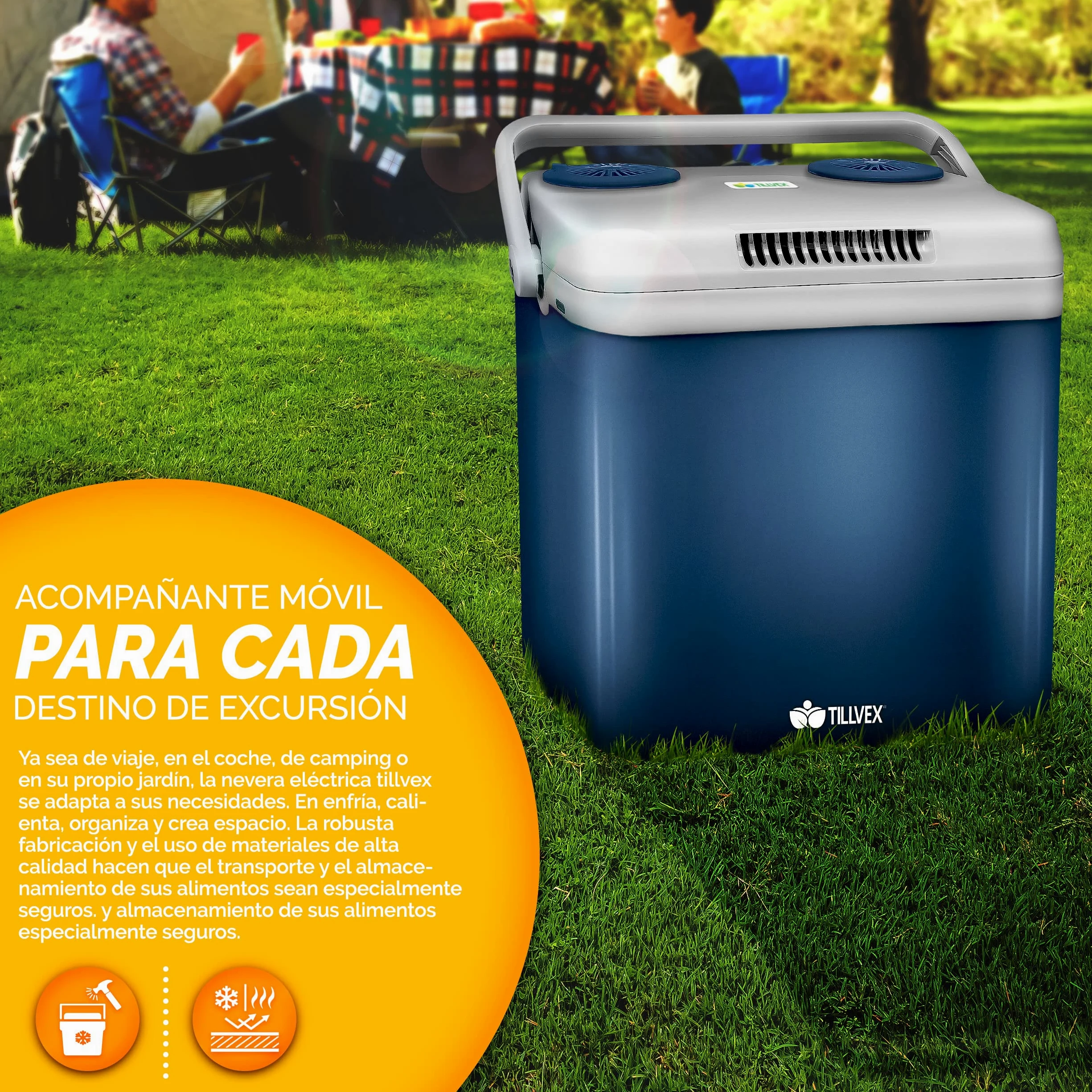 tillvex Nevera portátil eléctrica de 32 litros | Mini Nevera portátil de 230 V y 12 V para vehículos Coches Camping | Enfría y calienta | Modo ecológico