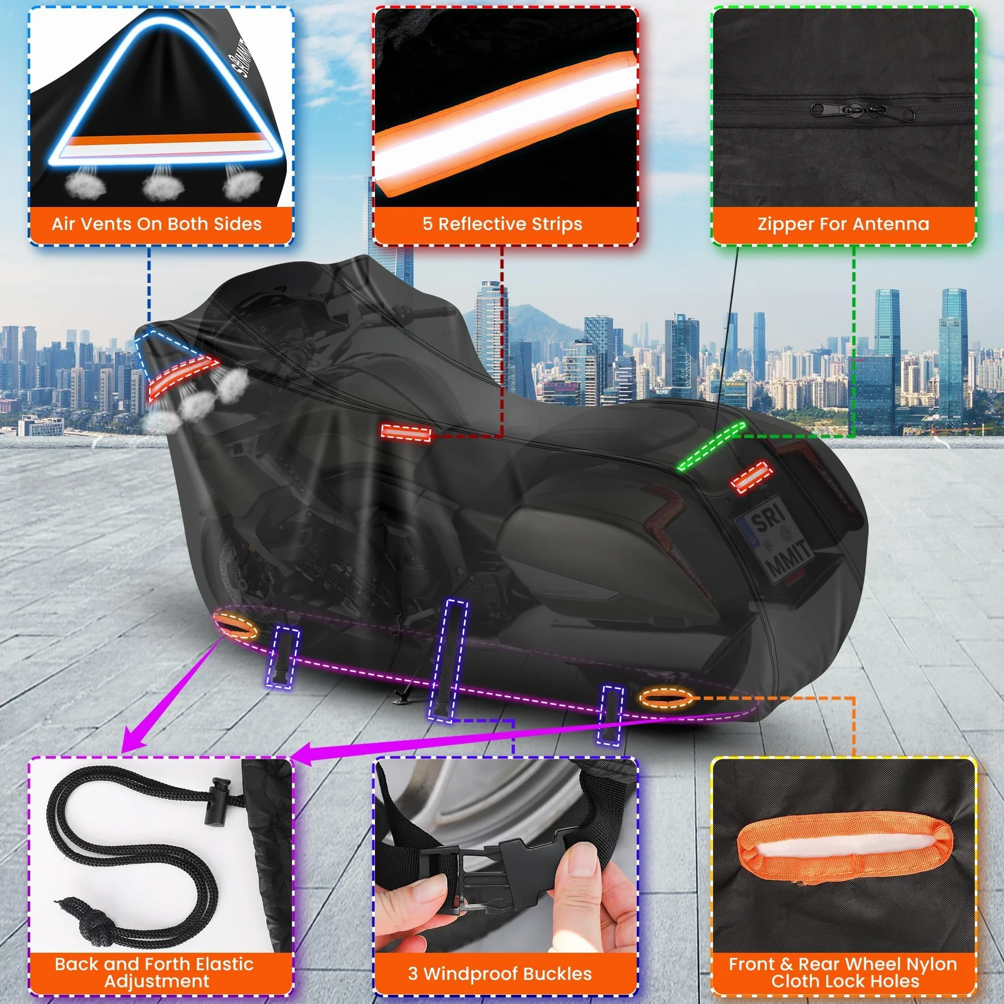 Funda para Motocicleta 420D Resistente para Modelos Touring, Impermeable, para Exteriores, Lluvia, Rayos UV, Polvo (2XL)