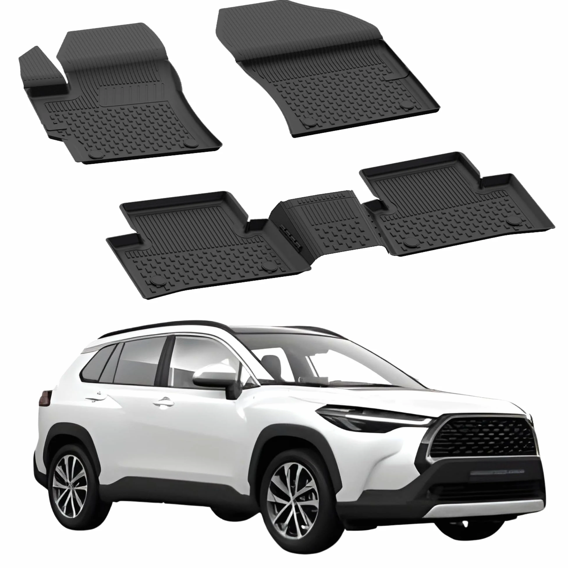 Sahler Alfombrillas de Coche compatibles con Toyota Corolla Cross 2020-2026 | 4.5D Premium TPE Goma Antideslizante Alfombrillas de Goma Impermeable Coche Coche Negro