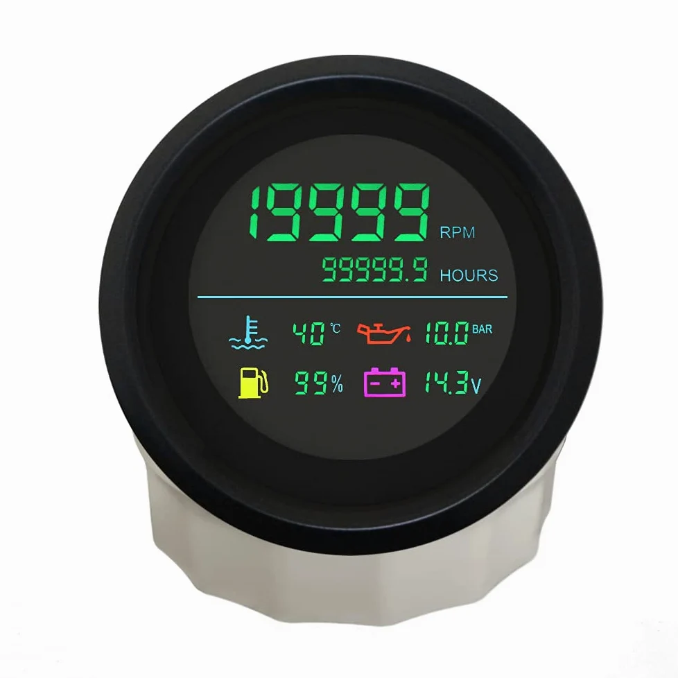 ELING Tacómetro digital de 85 mm, 0-19999 RPM horas de temperatura del agua, nivel de combustible de presión de aceite, voltios para coche, camión, moto, 12 V/24 V (negro y níquel)