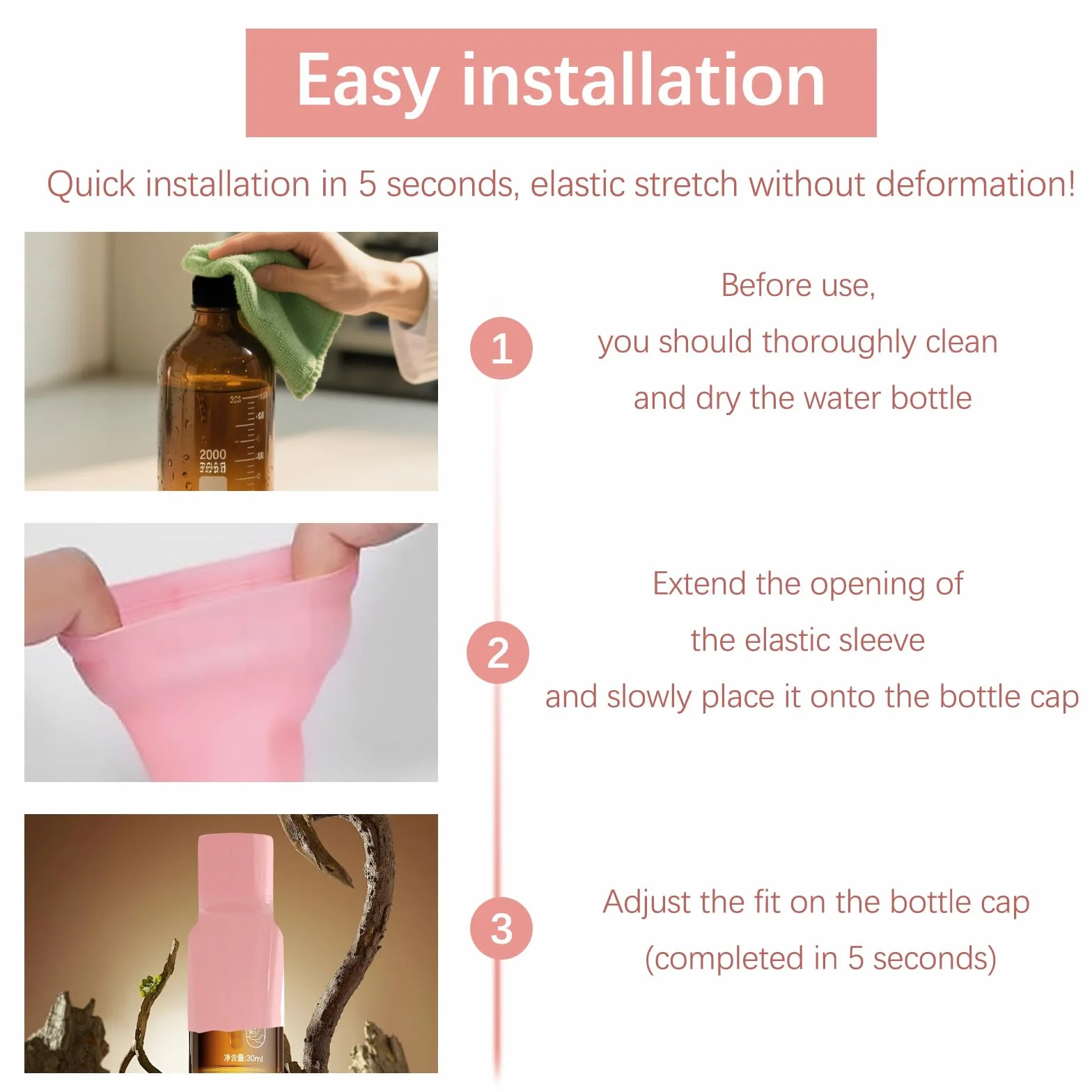 Fundas Elásticas de Silicona para Botellas de Viaje, Accesorios a Prueba de Fugas, Reutilizables (Rosa)