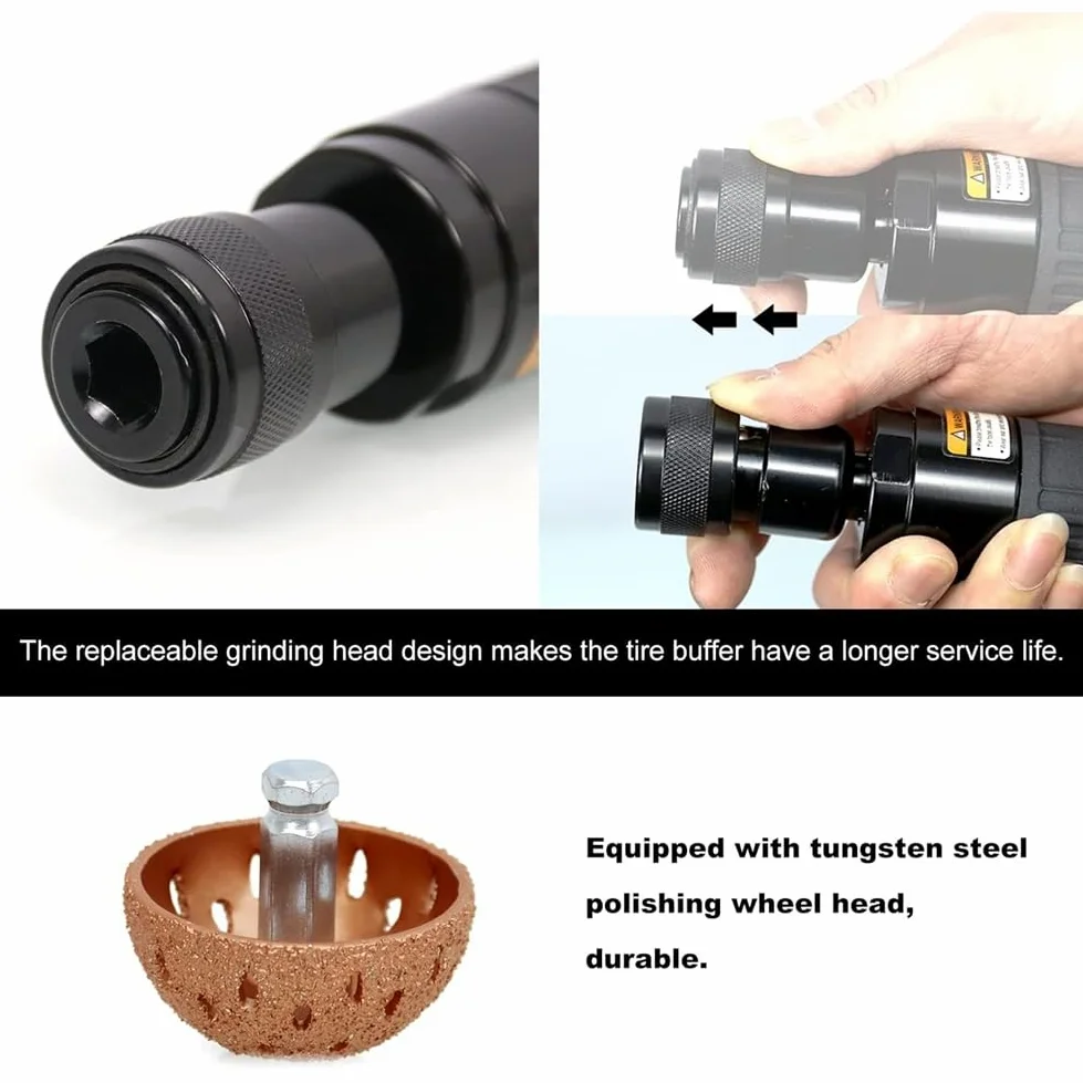 Juego de Reparación de Neumáticos: Pulidora Neumática de Baja Velocidad, Rodillo de, Raspador de Revestimiento Interior y Rueda Pulidora de Acero de Tungsteno.