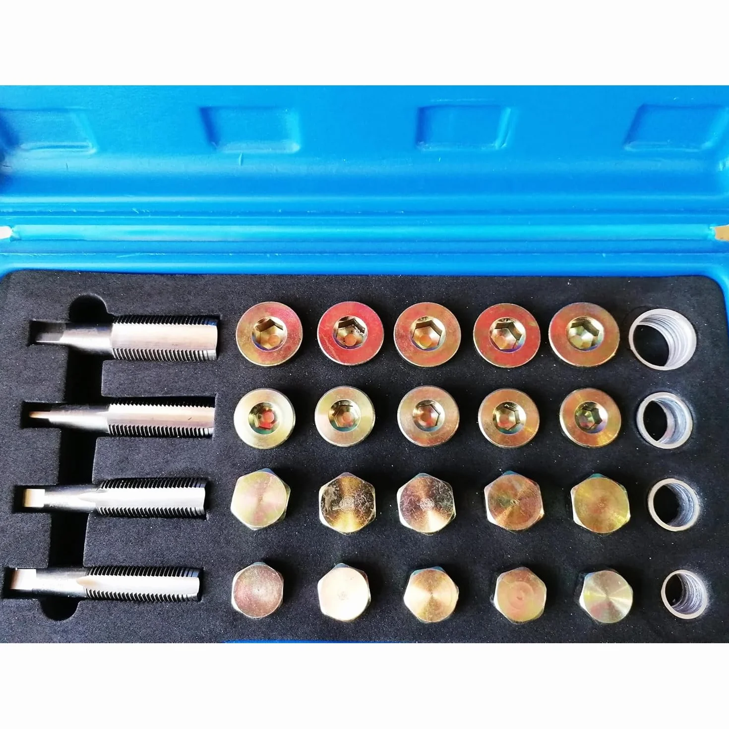 SIO Kit Reparación Roscas Tapón Cárter Aceite Coche - Juego Reparador Rosca Drenaje Aceite Motor - Kit Reparación Tapones Cárter para Automóvil - Herramienta Taller Mecánico para Reparar Rosca Carter