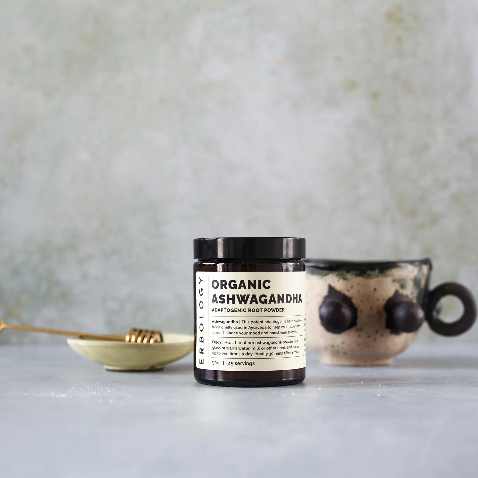 Erbology Ashwagandha en polvo orgánico 90 g – 45 porciones – Rico en Withanólidos – Vegano