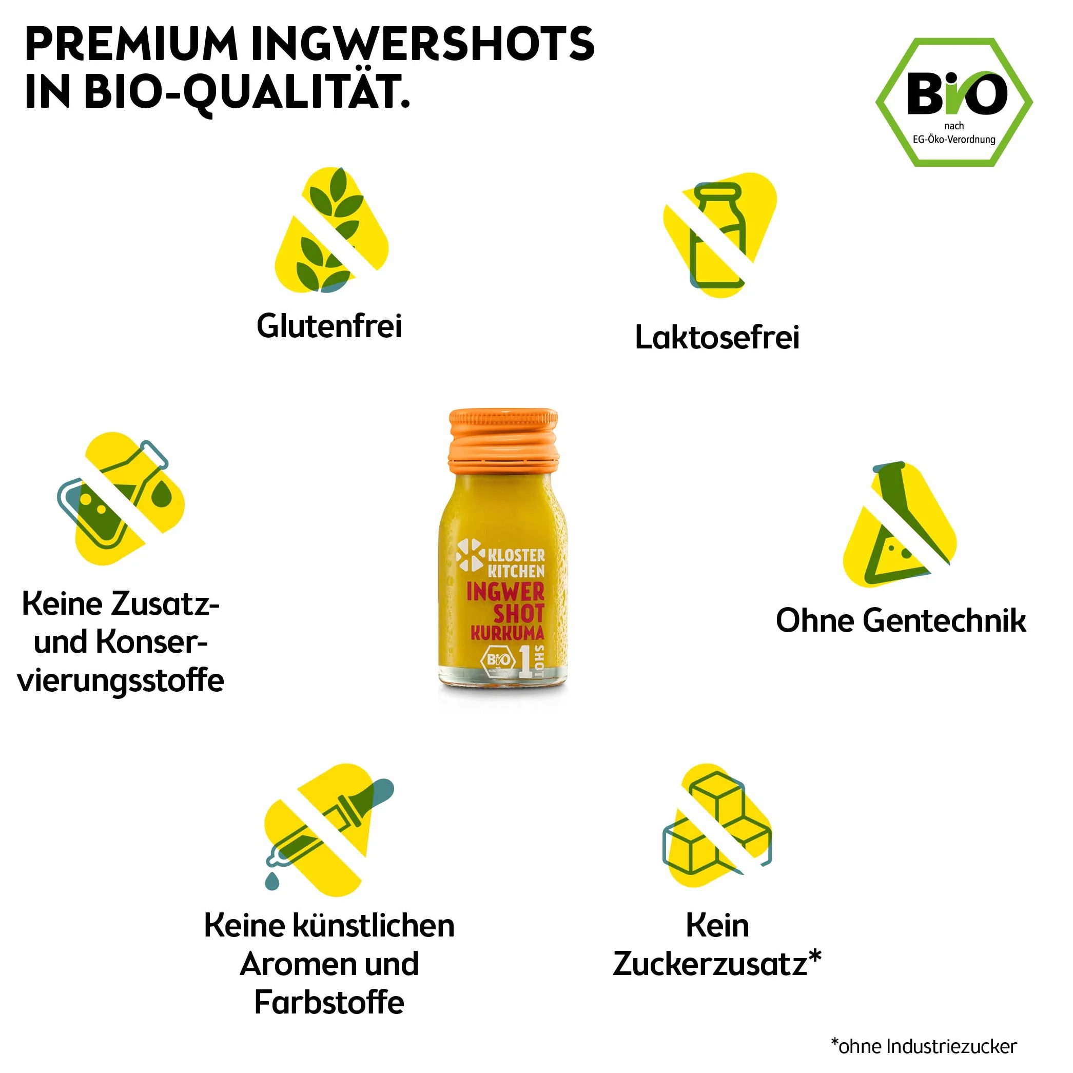 Kloster Kitchen Bio Jengibre Shot Cúrcuma 1SHOT 28x 30 ml Vegano Sin Aditivos