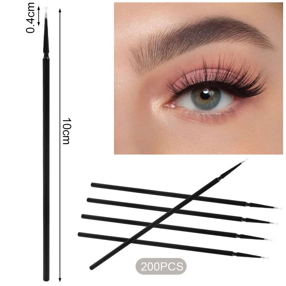 LOPHE Microcepillos Aplicadores 200pcs Mini Cepillo de Micro Herramienta de Injerto de Pestañas Varitas Desechables Negro