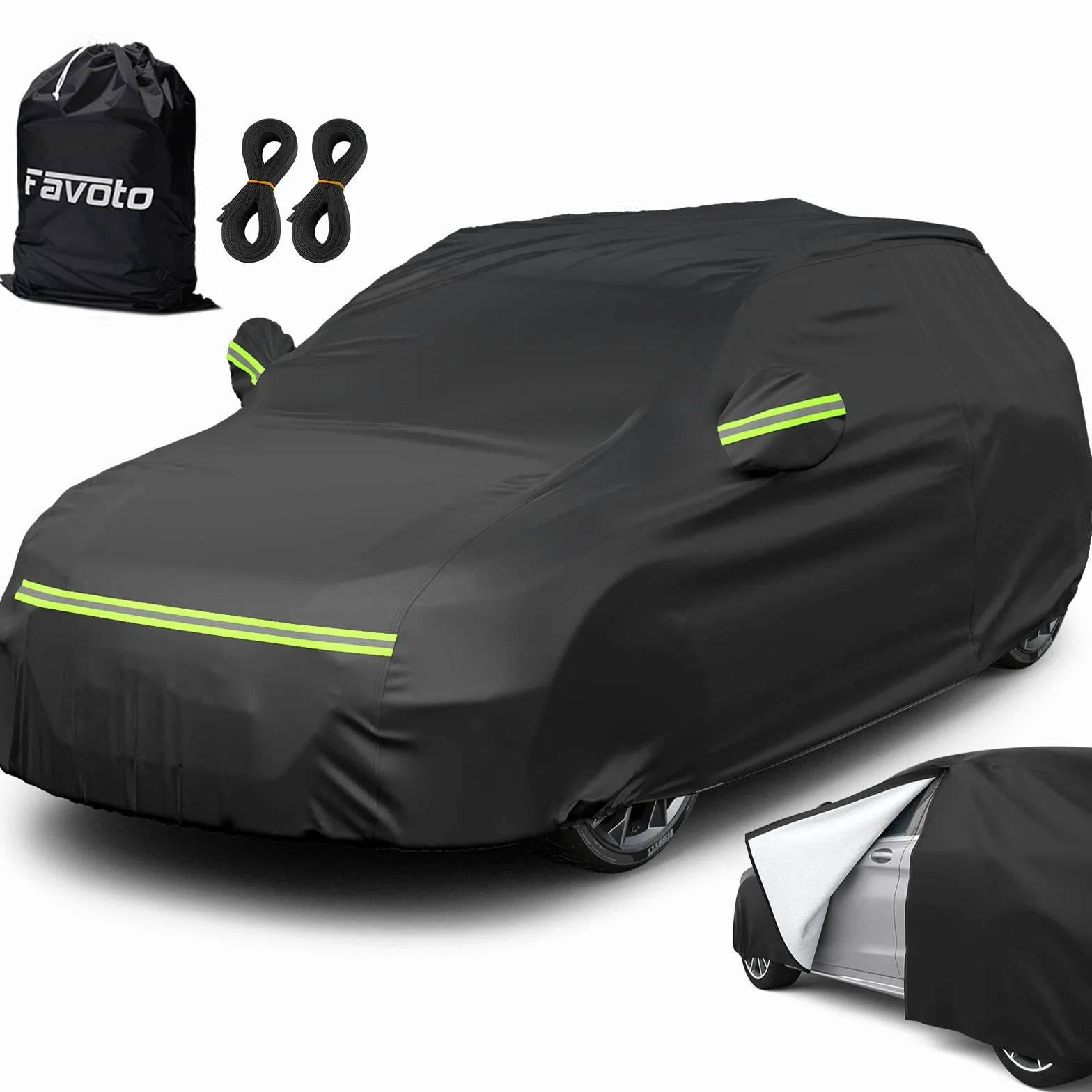 Favoto Cubierta de Coche Impermeable, Funda de Coche Exterior Oxford+Algodón con Cremallera para SUV Compacto Anti-UV Transpirable Resistente al Polvo Lluvia Rasguño Nieve al Aire Libre 465x185x160cm