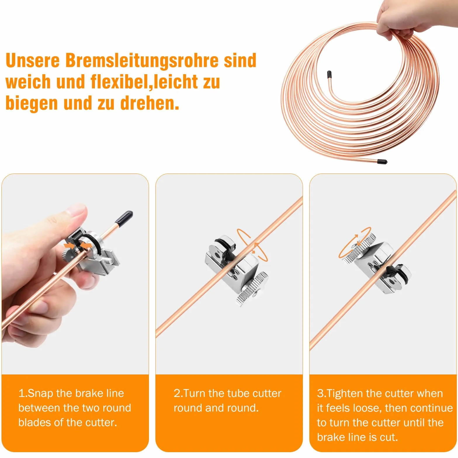 Juego de herramientas para ensanchar el tubo de freno, 7,62 m de diámetro de 4,75 + 6,35 mm de diámetro, cable de freno de acero revestido de cobre, con 32 conectores de línea de freno+10 conectores,