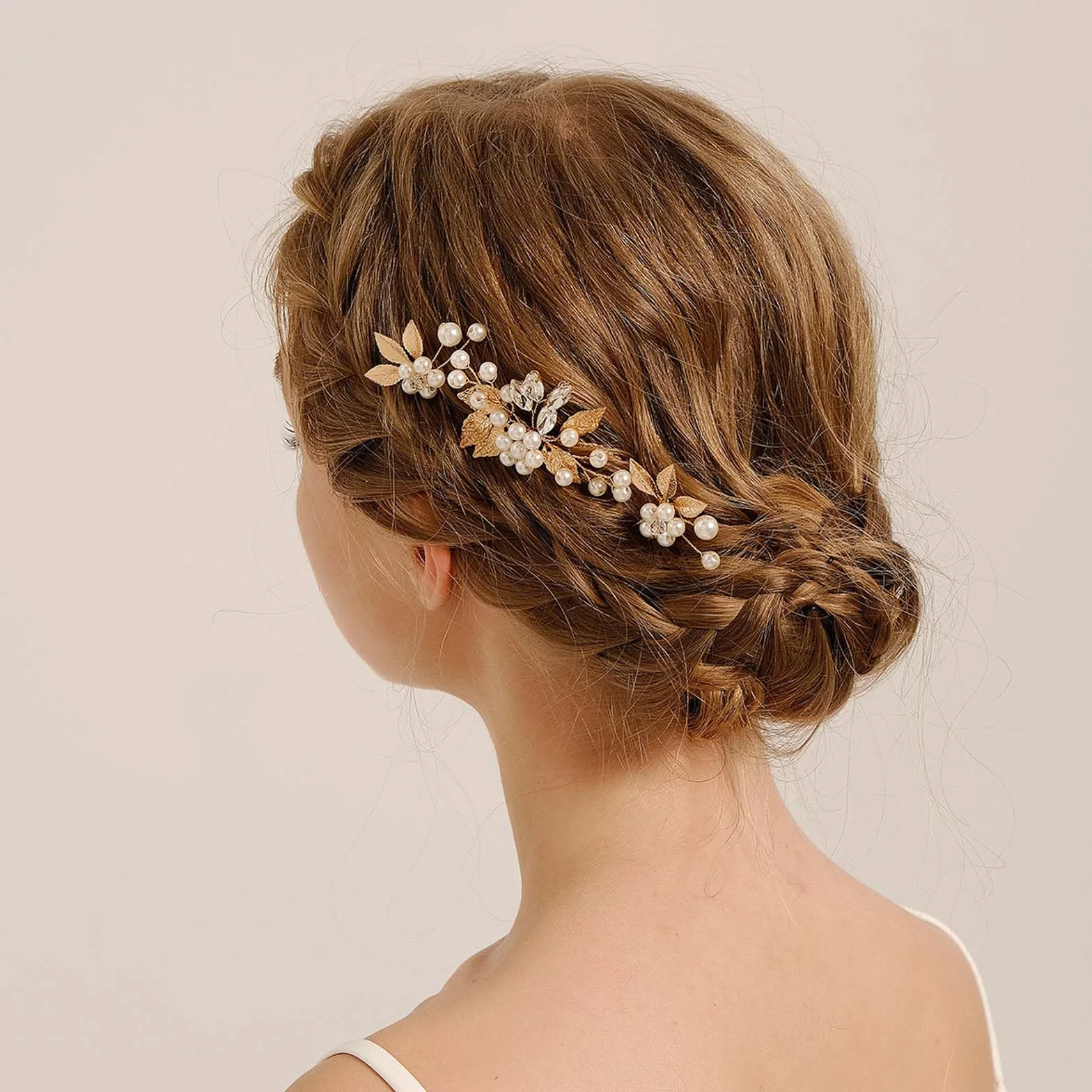 Horquillas para el pelo de novia, perlitas de cristal doradas
