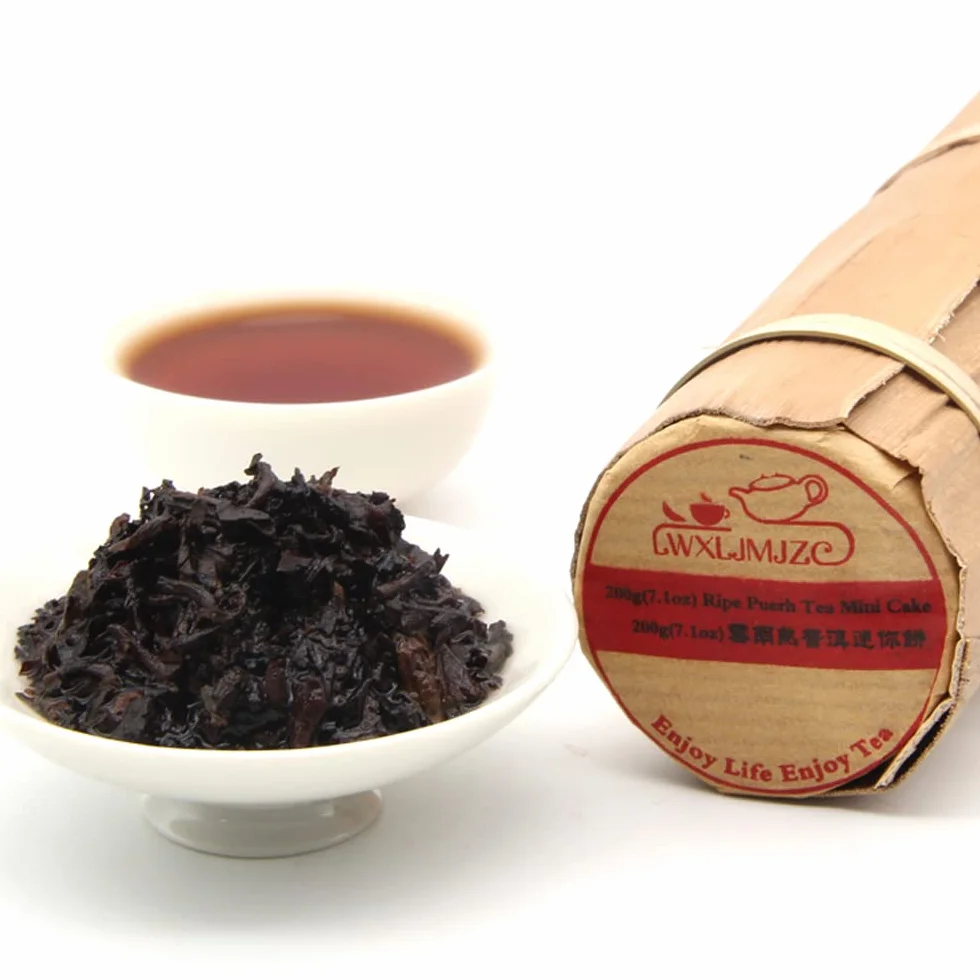 Té Pu-erh Maduro Mini Pastel 96 Tazas 200g Tubo de Hoja de Bambú