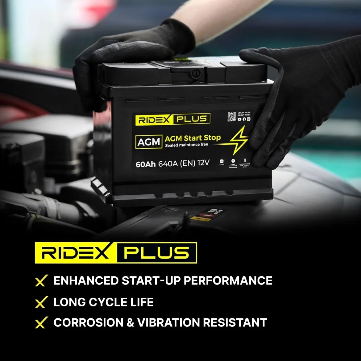 RIDEX PLUS 1S0013P AGM Start-Stop Batería Coche 80Ah 840A 12V B13 DIN/ISO L4 Baterías de Arranque de 75Ah 70Ah Compatible con VW Transporter T5 Furgoneta 7HA, 7HH, 7EA, 7EH Tiguan II AD1, AX1