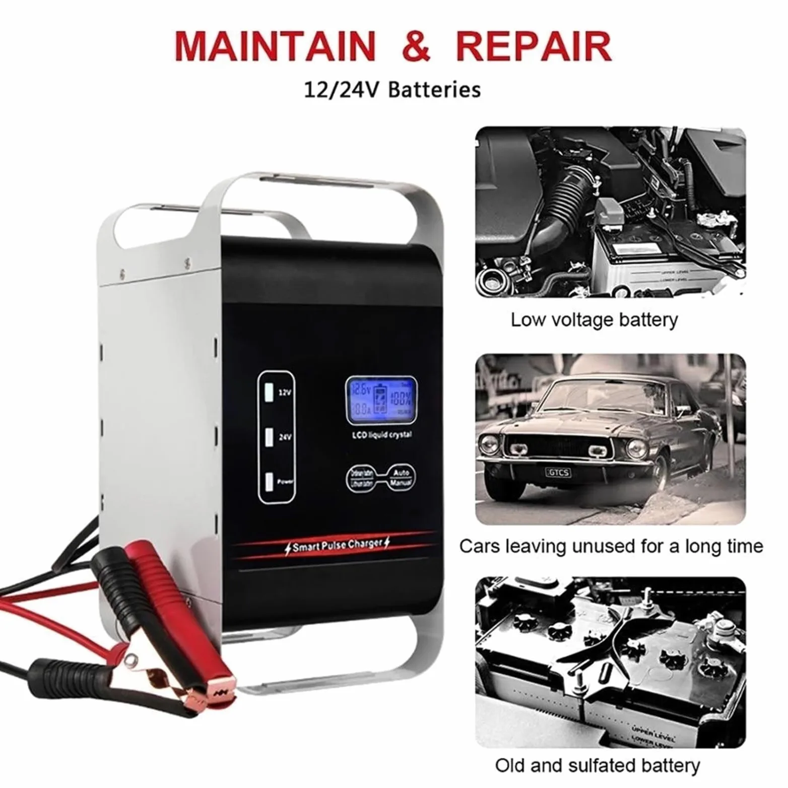 Arrancador De Coches 12V 24V 600W de gran alcance de la batería del cargador del coche 6A - Móvil 100A 200A 400Ah Barco Auto Carretilla elevadora de almacenamiento de carga rápida Arrancador De Bateri