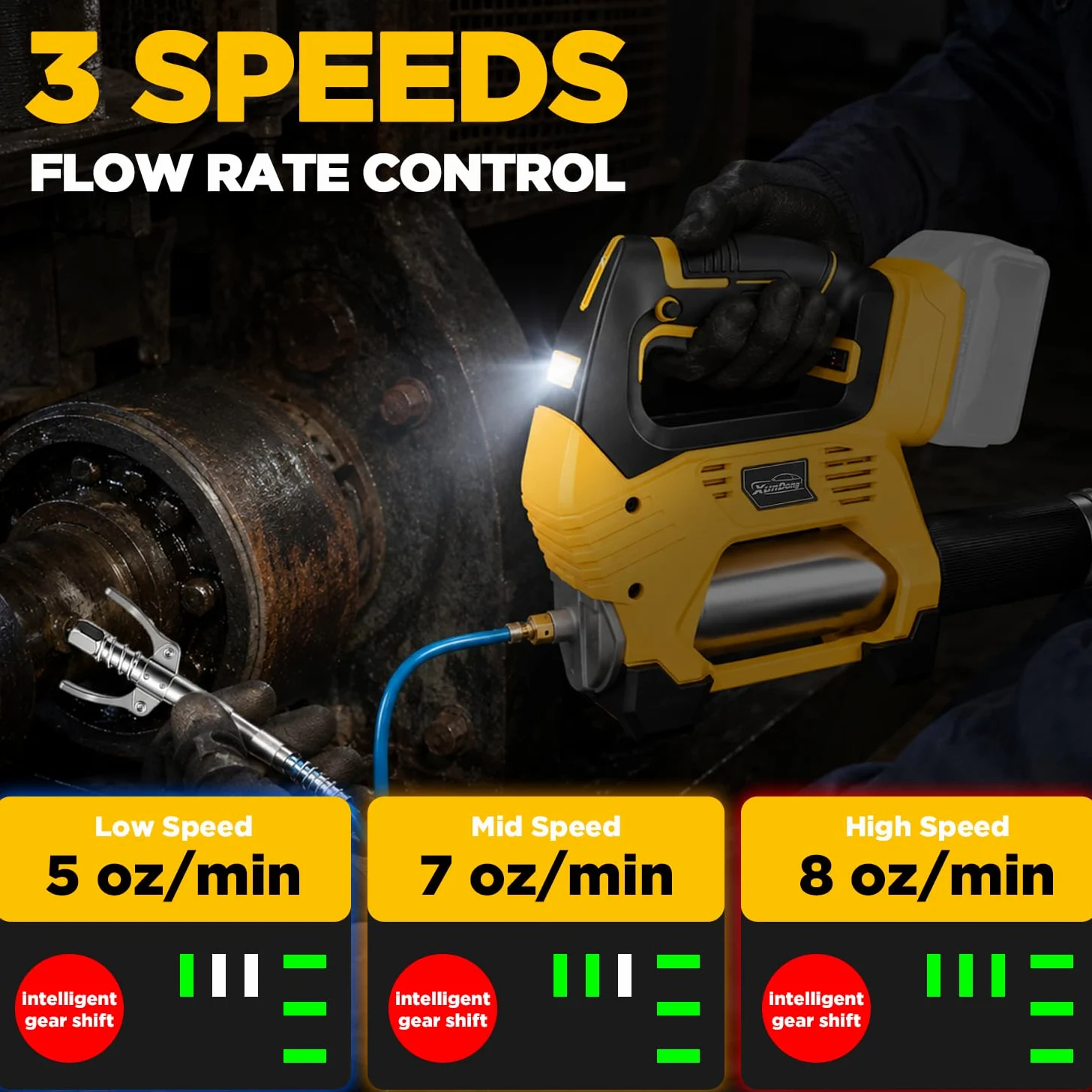 Pistola de grasa inalámbrica compatible con batería DeWalt de 20 V, 12000 PSI de alta presión, agarre en línea con una sola mano, manguera de 39.4 pulgadas y 4 acopladores, pistola de grasa