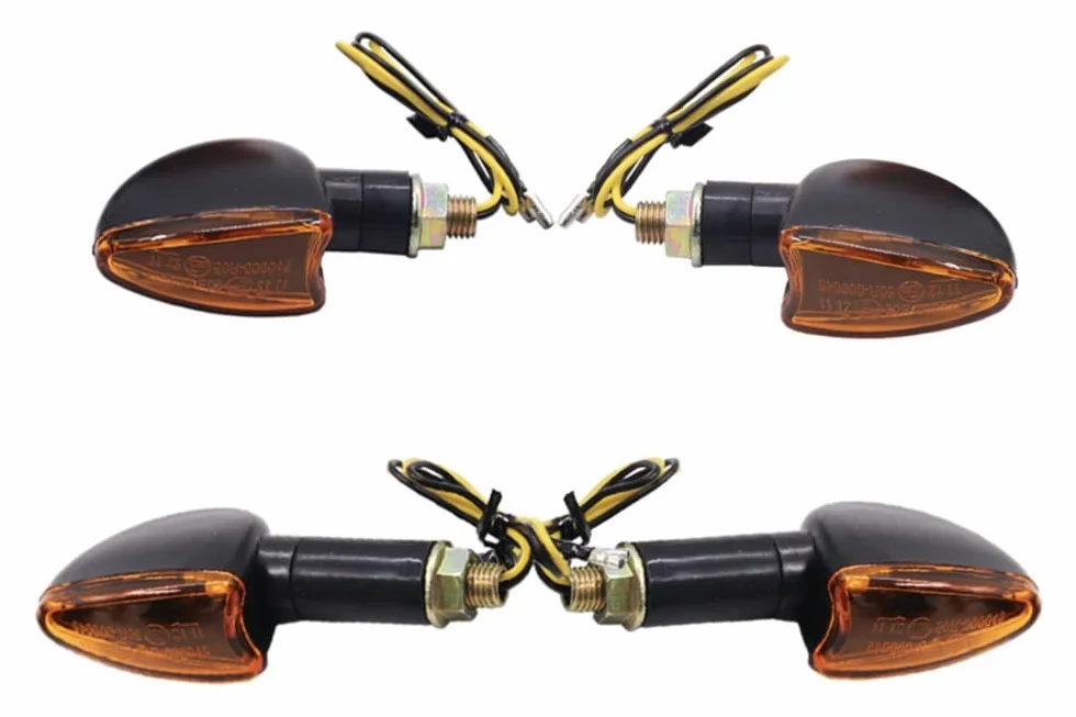 intermitentes moto, 12V, 2 mango corto y 2 mango largo, flechas universales para intermitente moto pequeña, para ATV, Scooter, Quad Cruiser, todoterreno, Color ámbar (4)